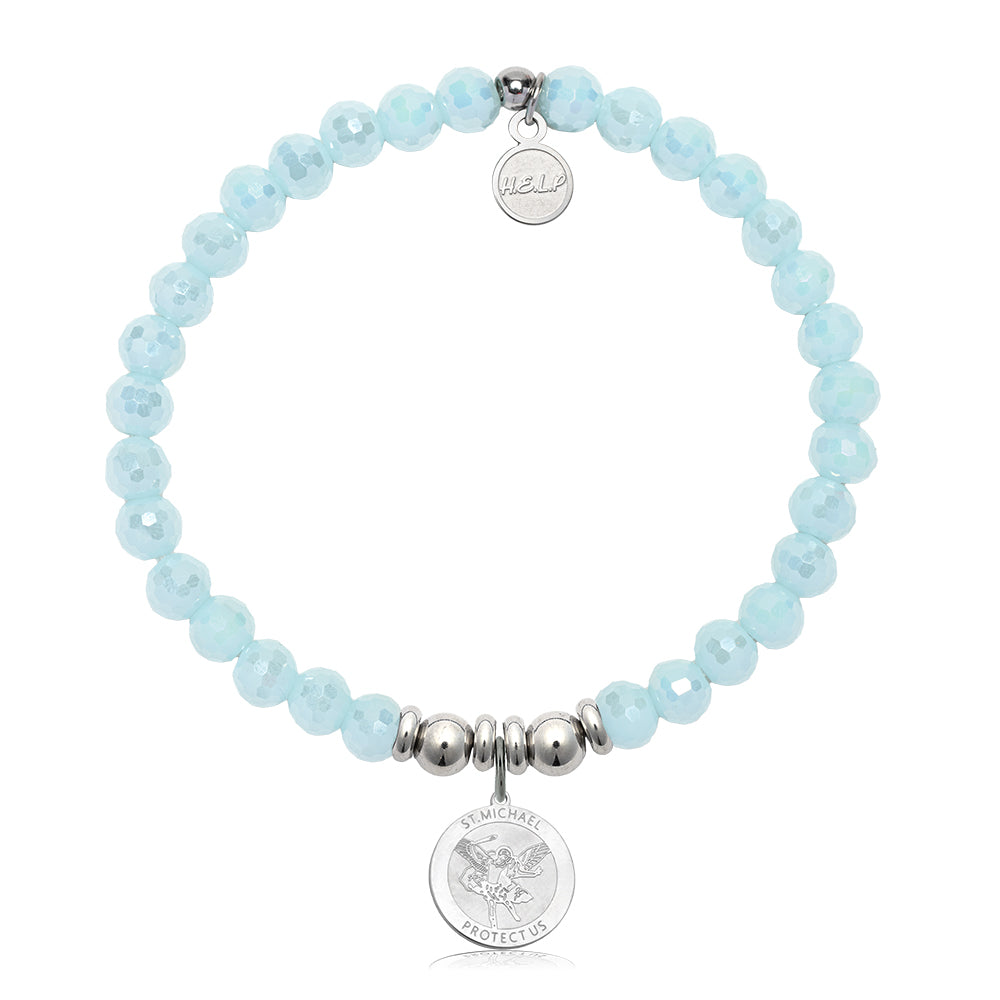 HELP by TJ Saint Michael Charm with Aqua Crystal Charity Bracelet