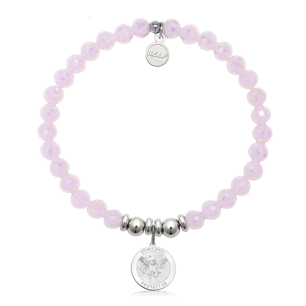 HELP by TJ Saint Michael Charm with Pink Crystal Charity Bracelet