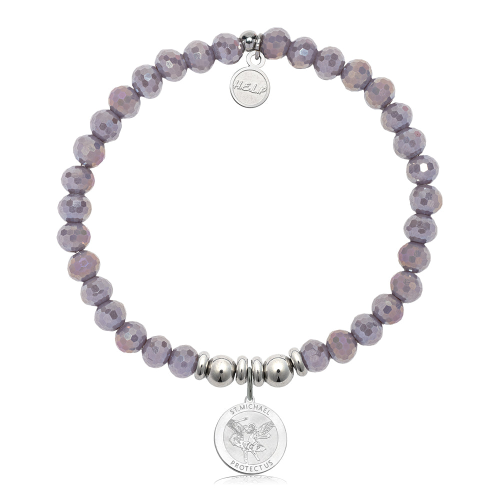 HELP by TJ Saint Michael Charm with Purple Crystal Charity Bracelet
