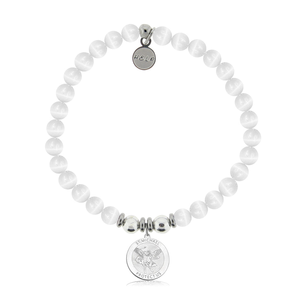 HELP by TJ Saint Michael Charm with White Cats Eye Charity Bracelet