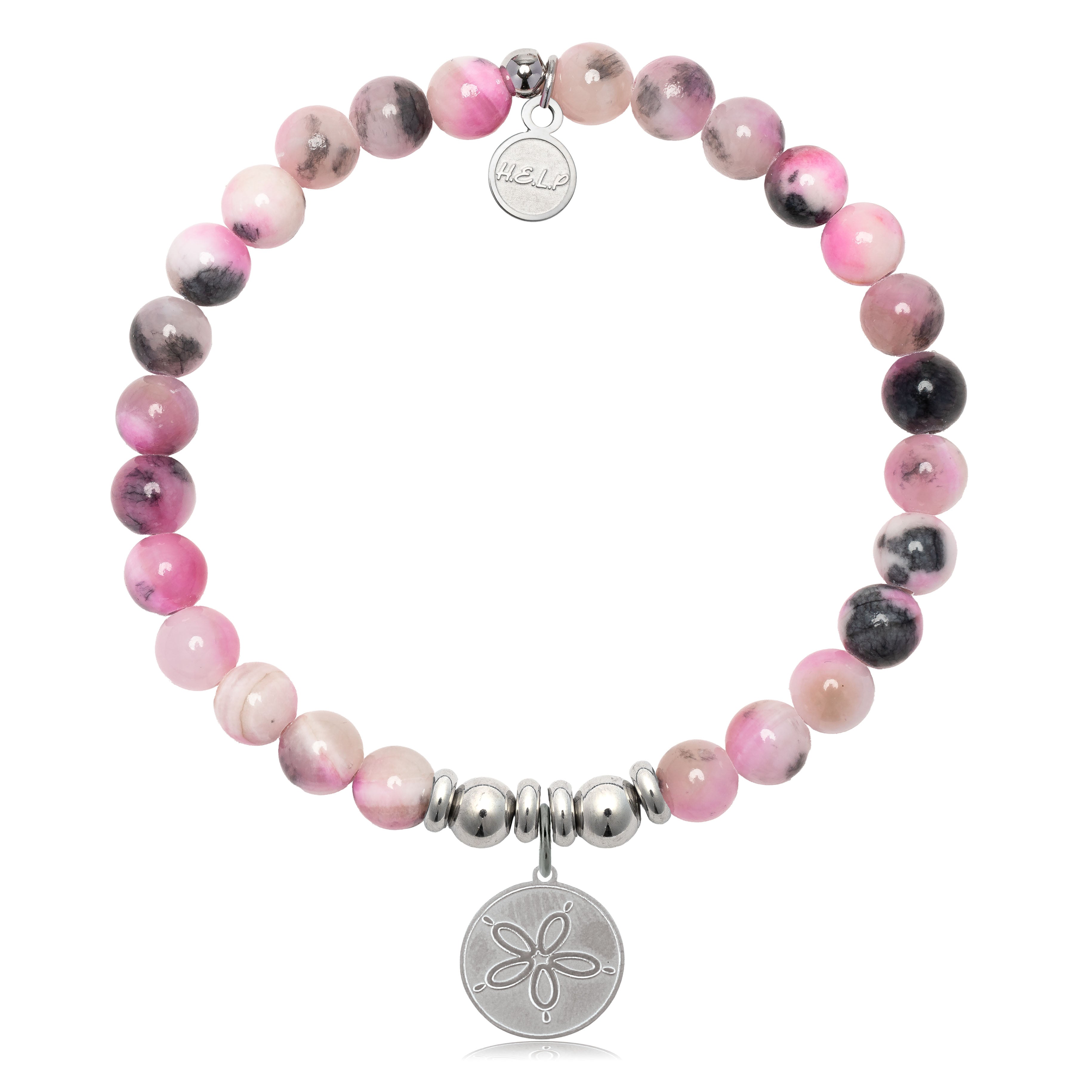 HELP by TJ Sand Dollar Charm with Pink Zebra Jade Charity Bracelet