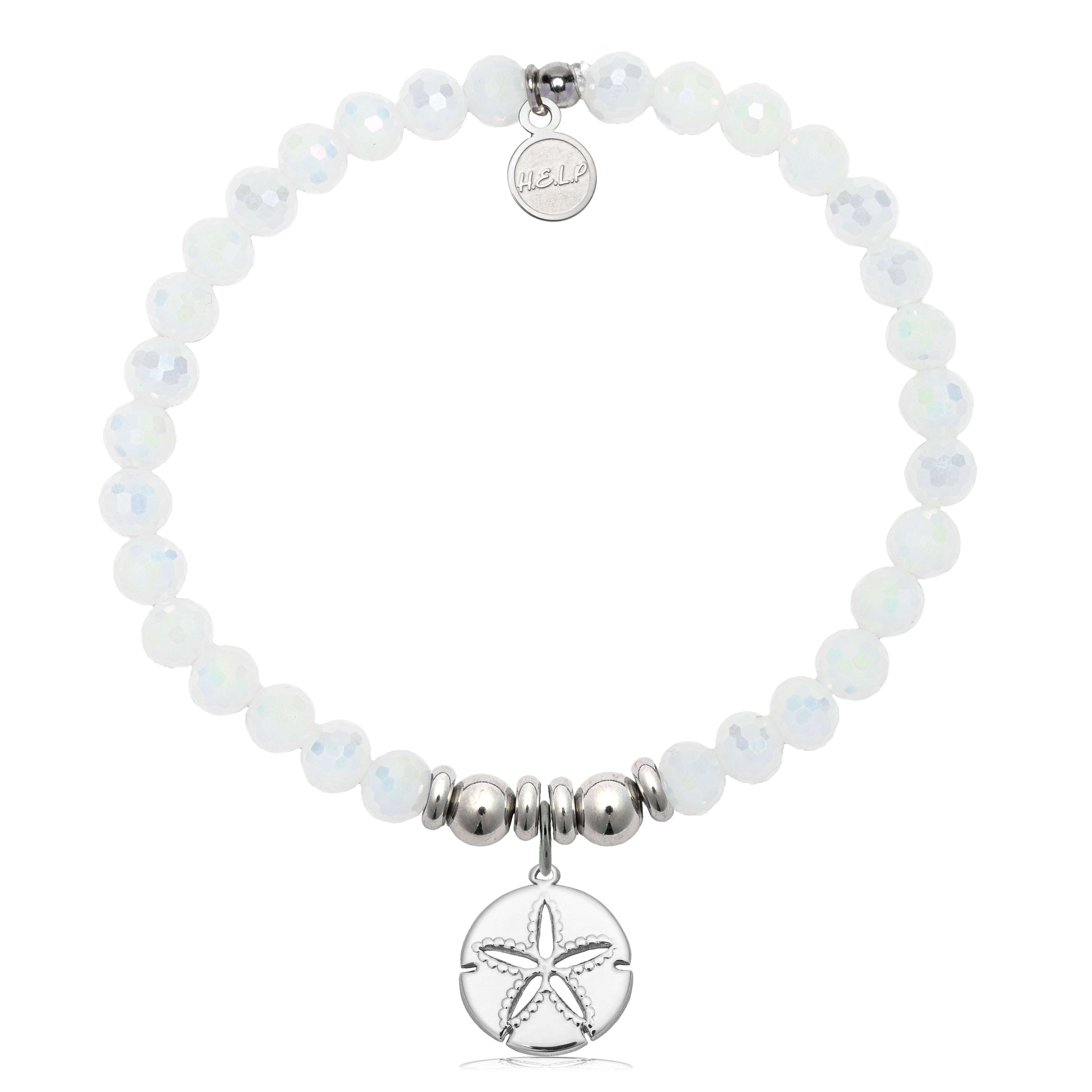 HELP by TJ Sand Dollar Cutout Charm with White Crystal Charity Bracelet