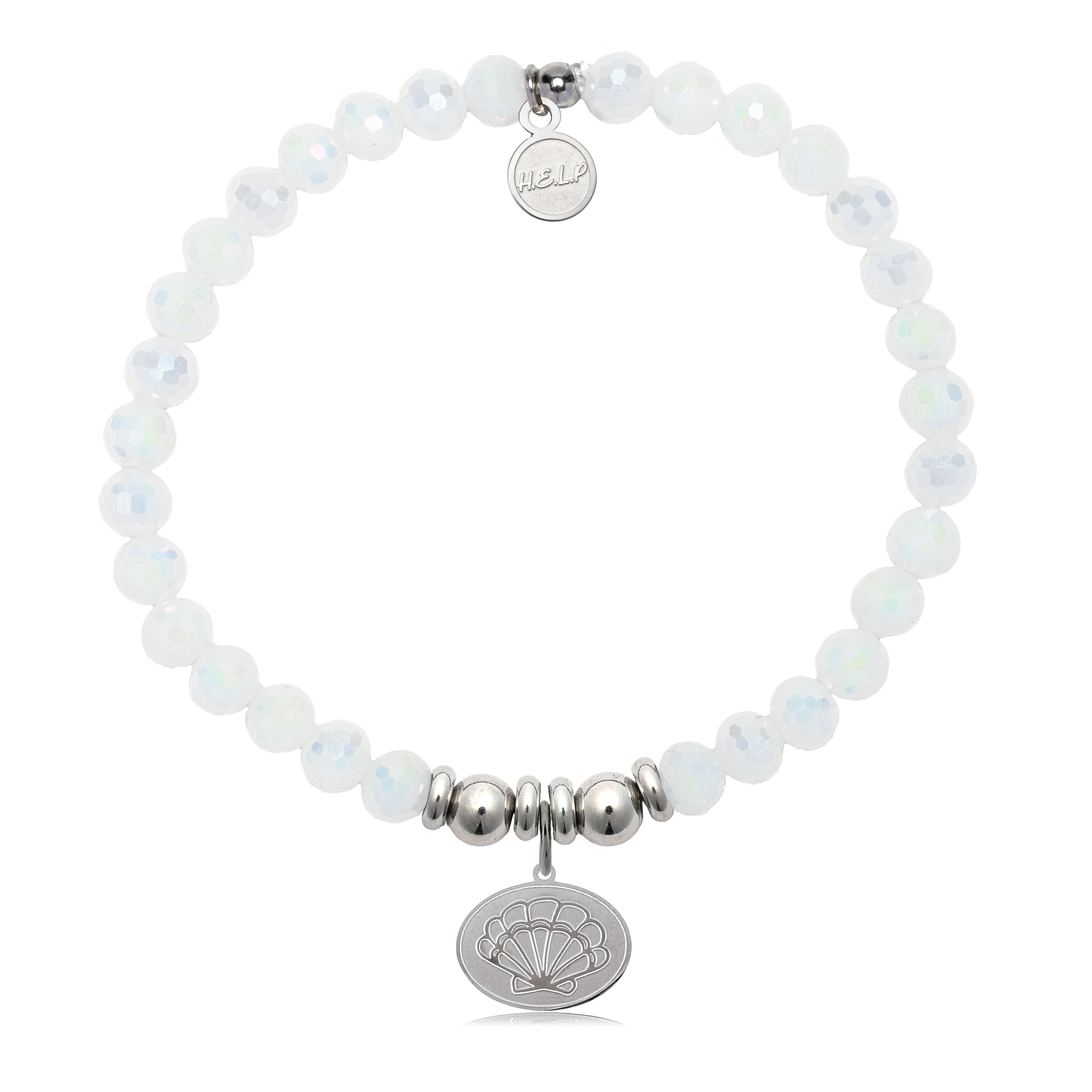 HELP by TJ Seashell Charm with White Crystal Charity Bracelet