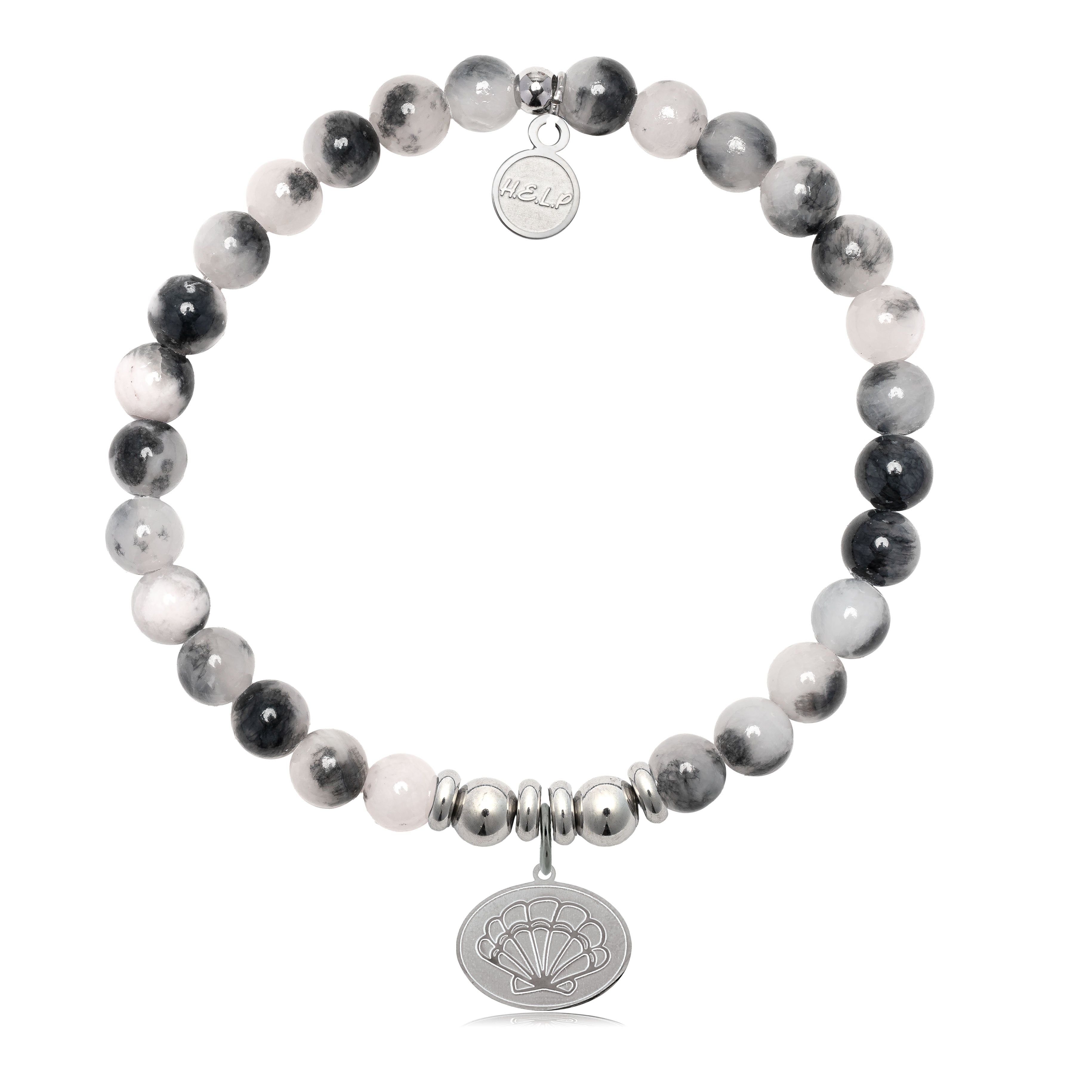 HELP by TJ Seashell Charm with Zebra Jade Charity Bracelet