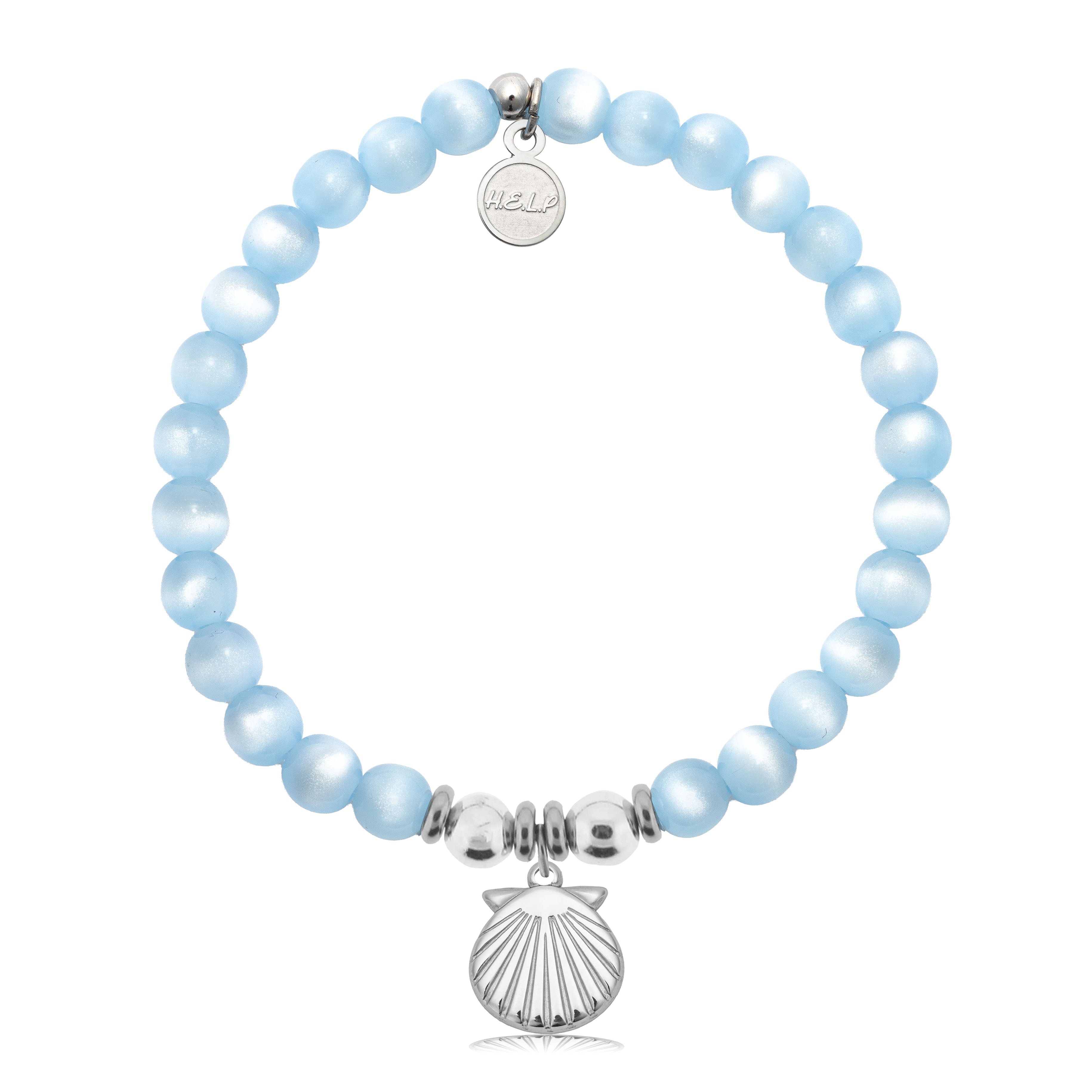 HELP by TJ Seashell Cutout Charm with Blue Selenite Charity Bracelet