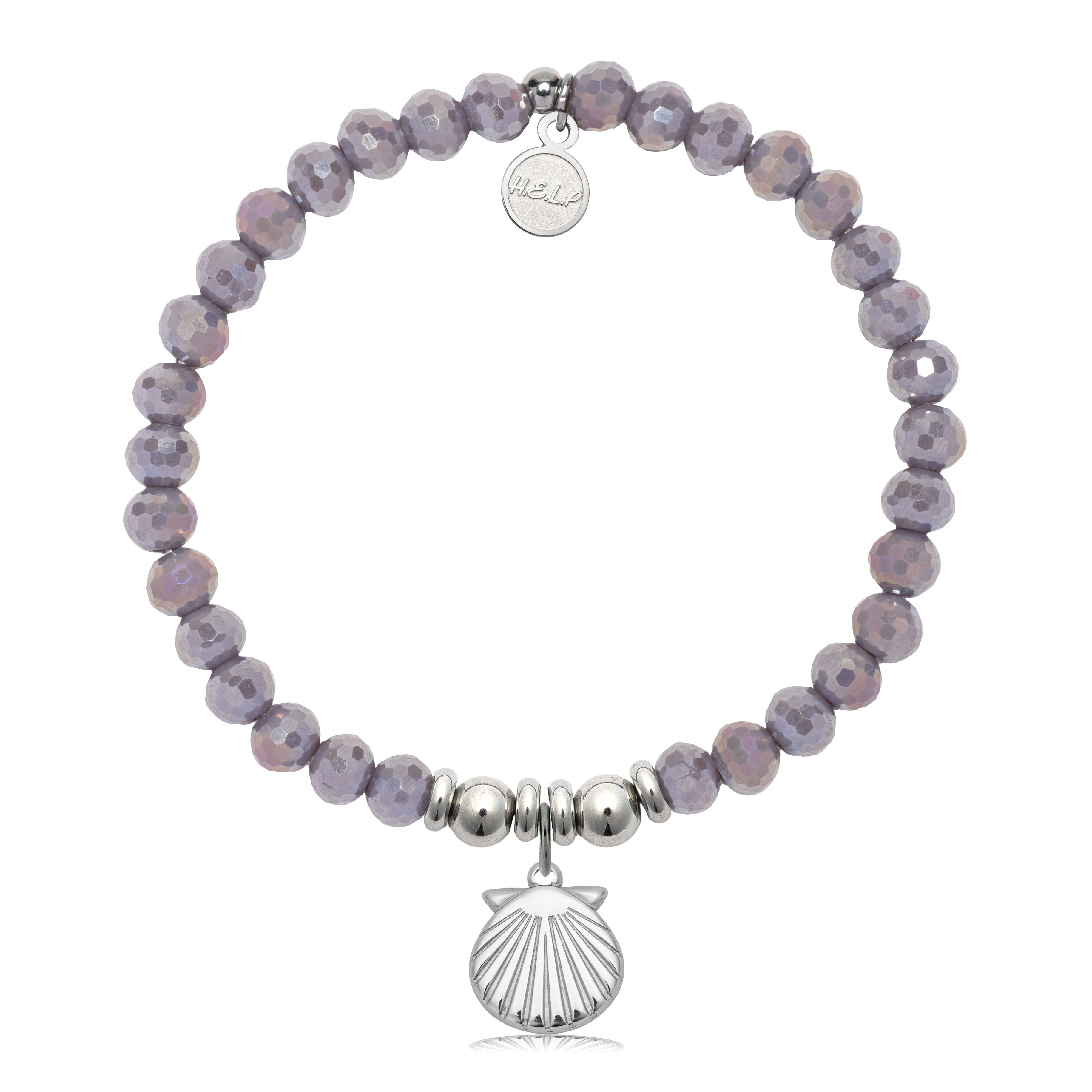 HELP by TJ Seashell Cutout Charm with Purple Crystal Charity Bracelet