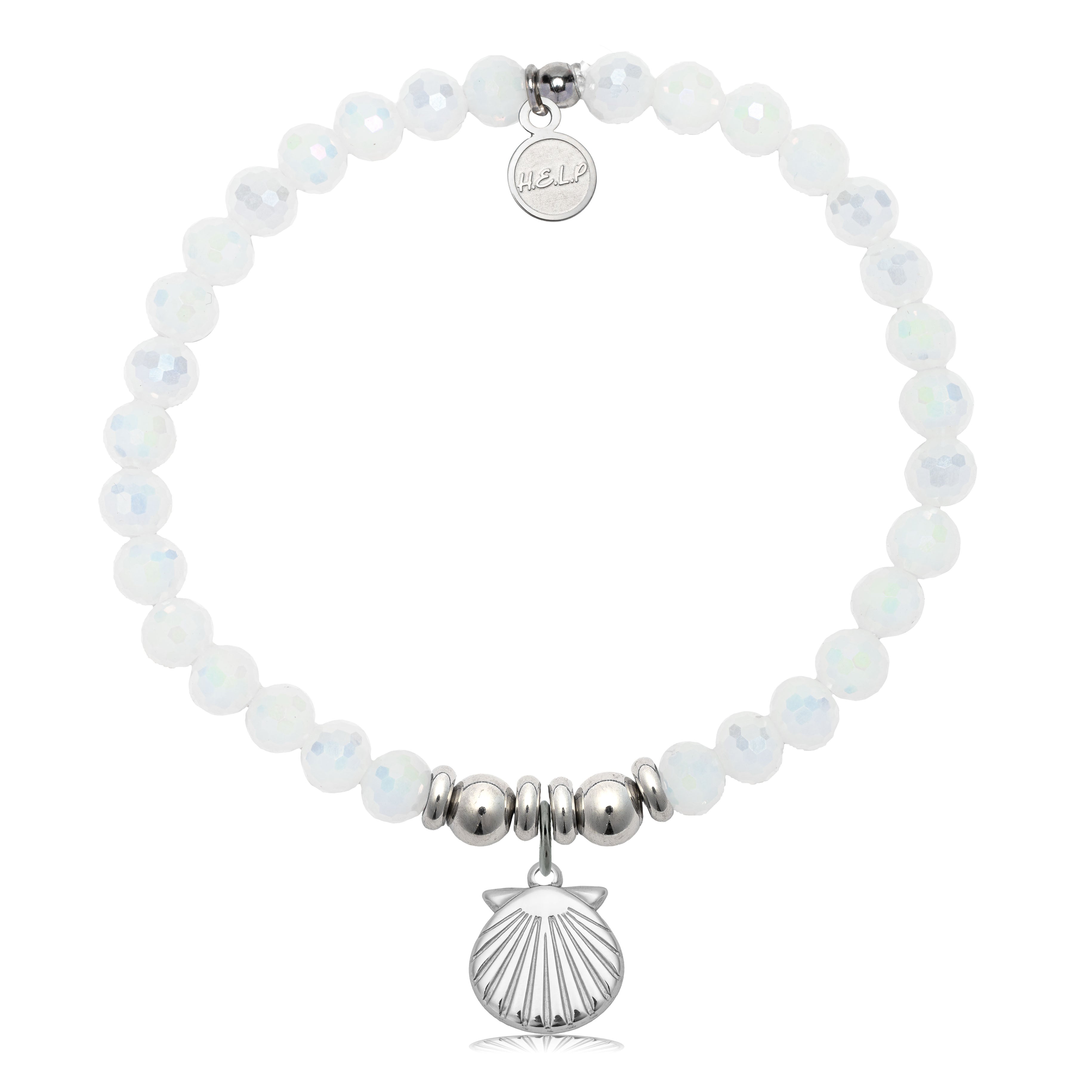HELP by TJ Seashell Cutout Charm with White Crystal Charity Bracelet
