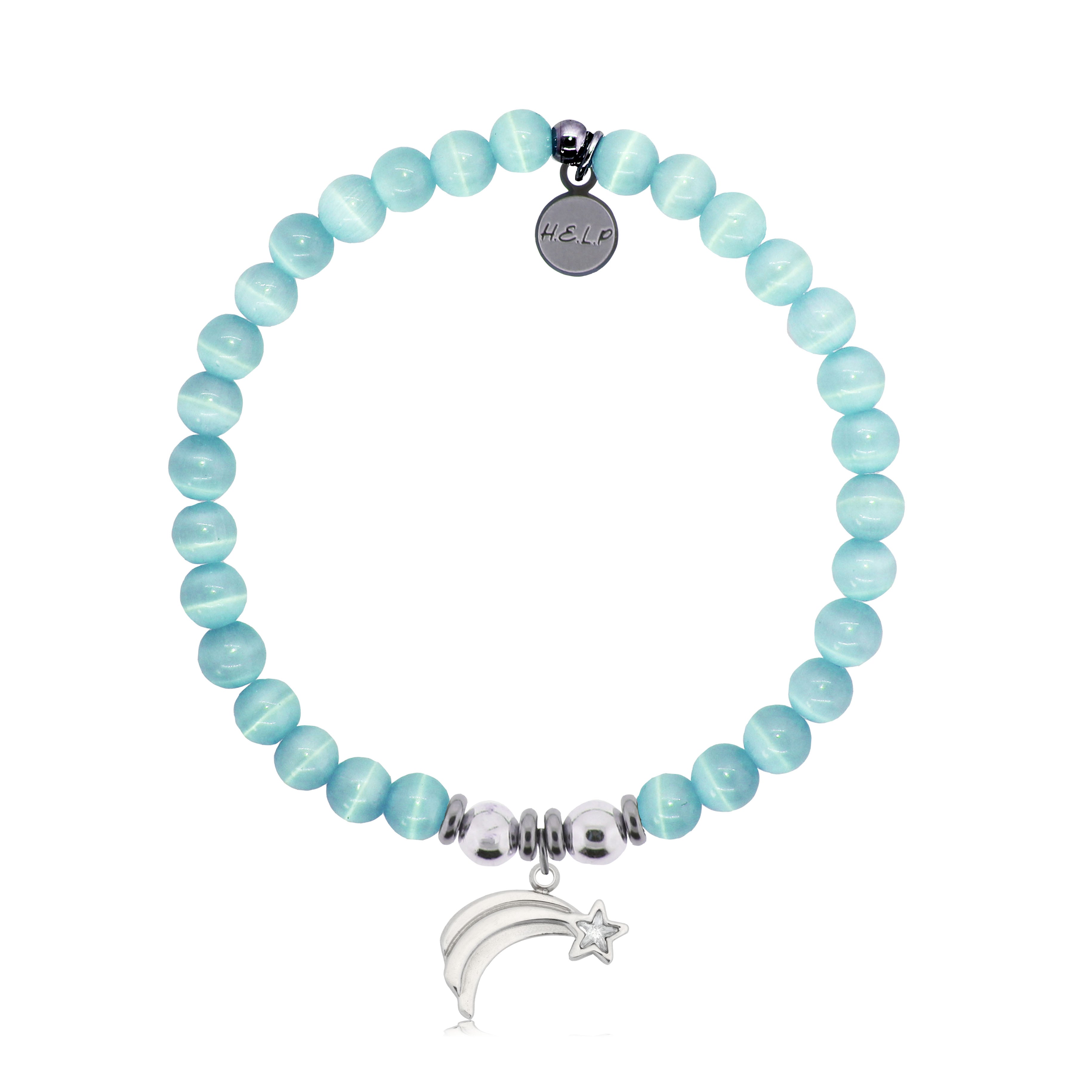 HELP by TJ Shooting Star Charm with Aqua Cats Eye Charity Bracelet