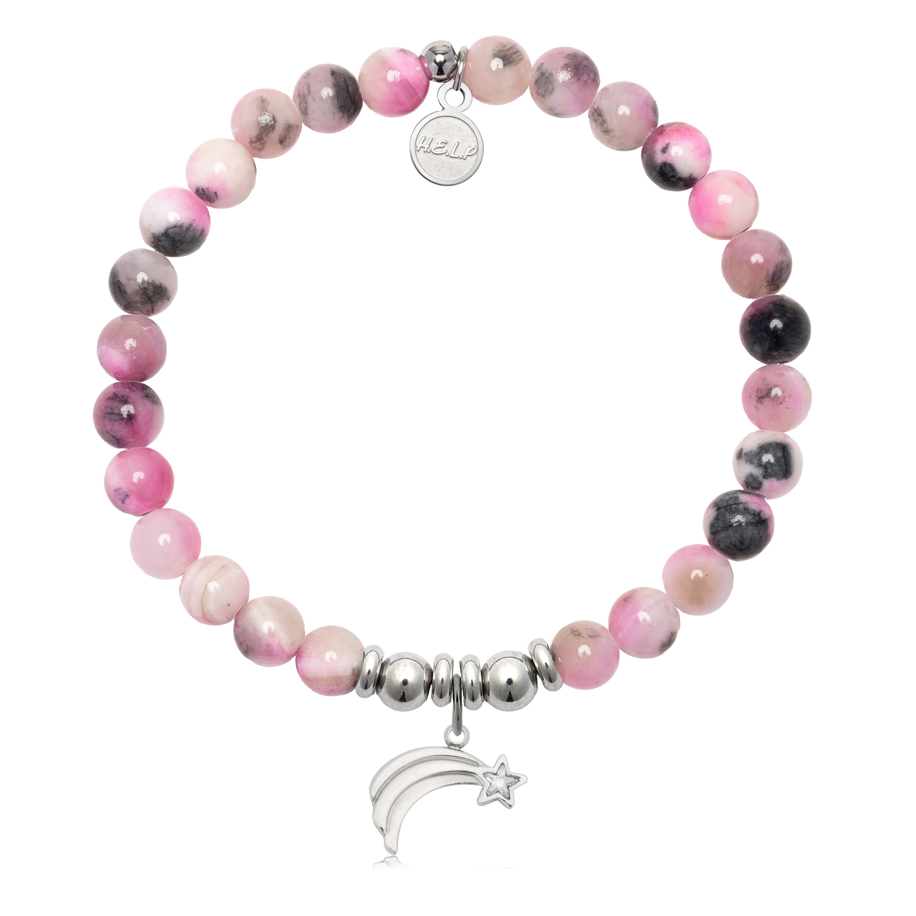 HELP by TJ Shooting Star Charm with Pink Zebra Jade Charity Bracelet