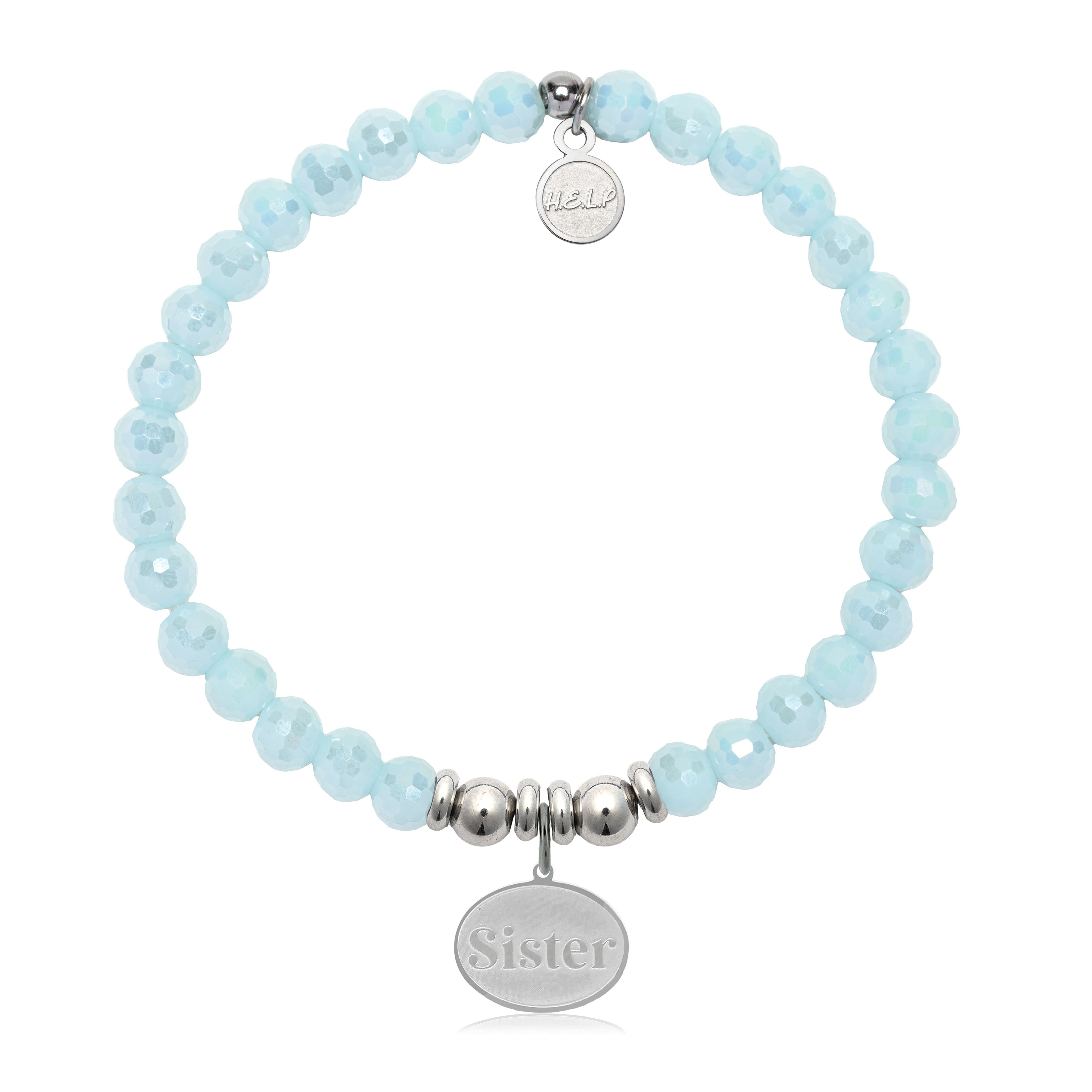 HELP by TJ Sister Charm with Aqua Crystal Charity Bracelet