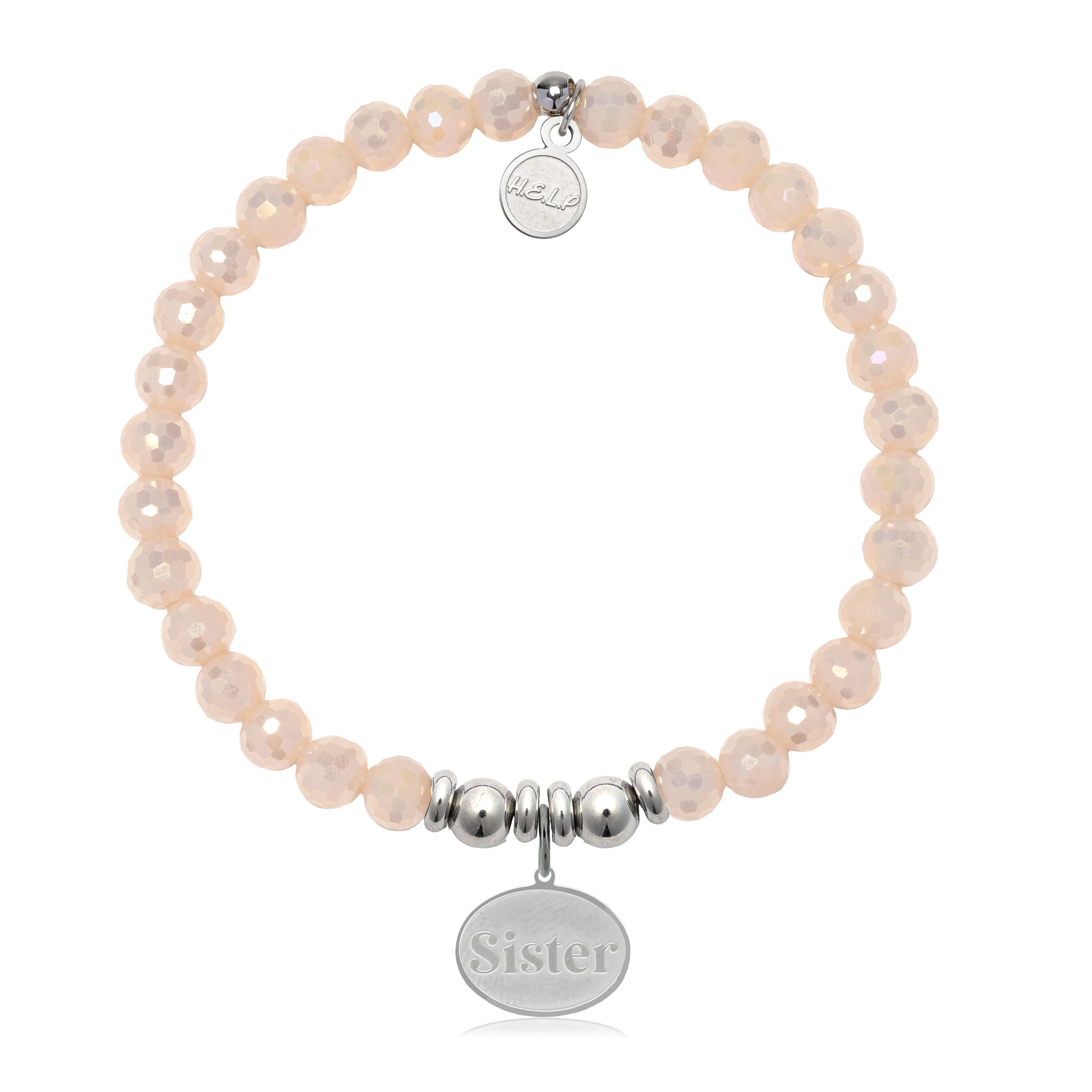 HELP by TJ Sister Charm with Beige Crystal Charity Bracelet