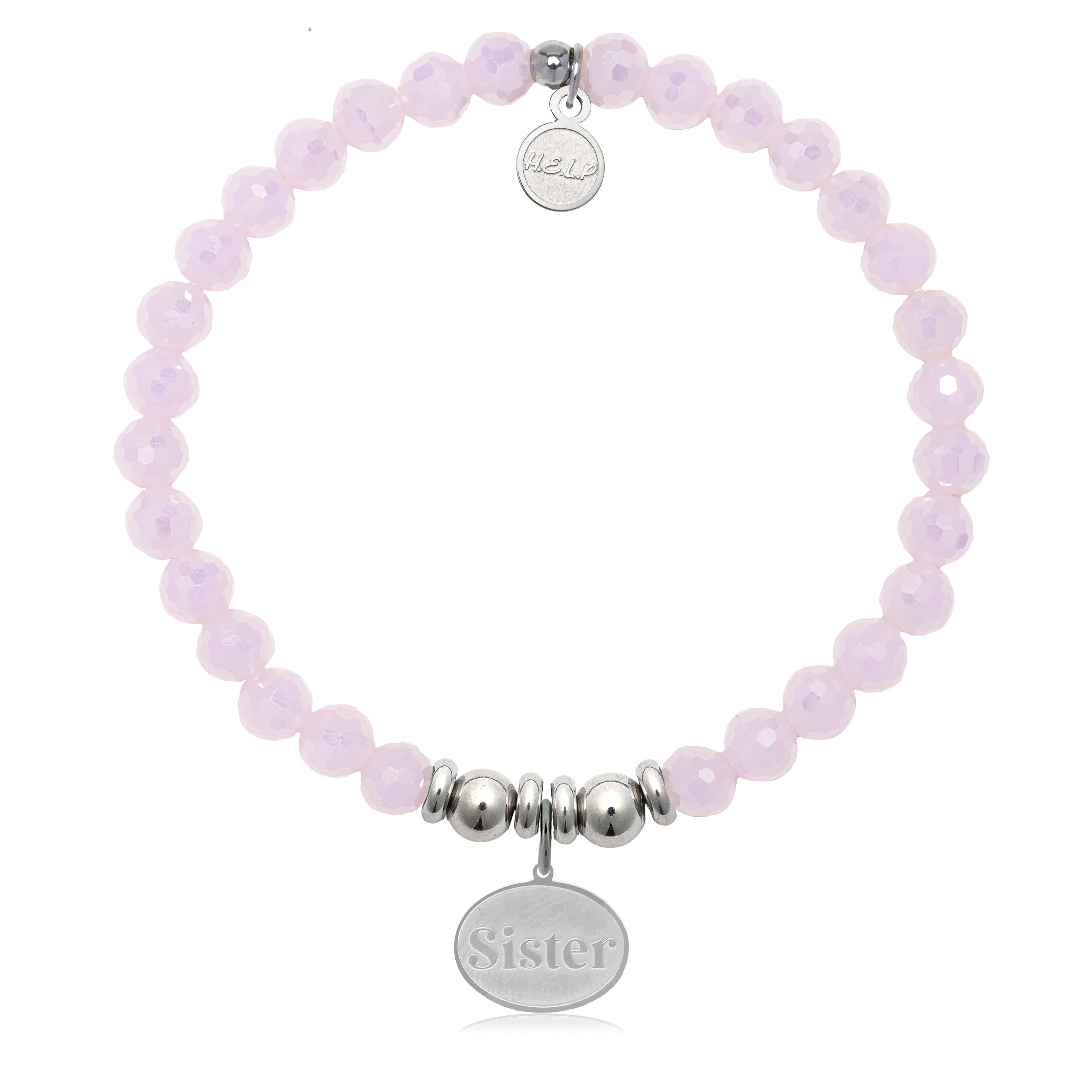 HELP by TJ Sister Charm with Pink Crystal Charity Bracelet