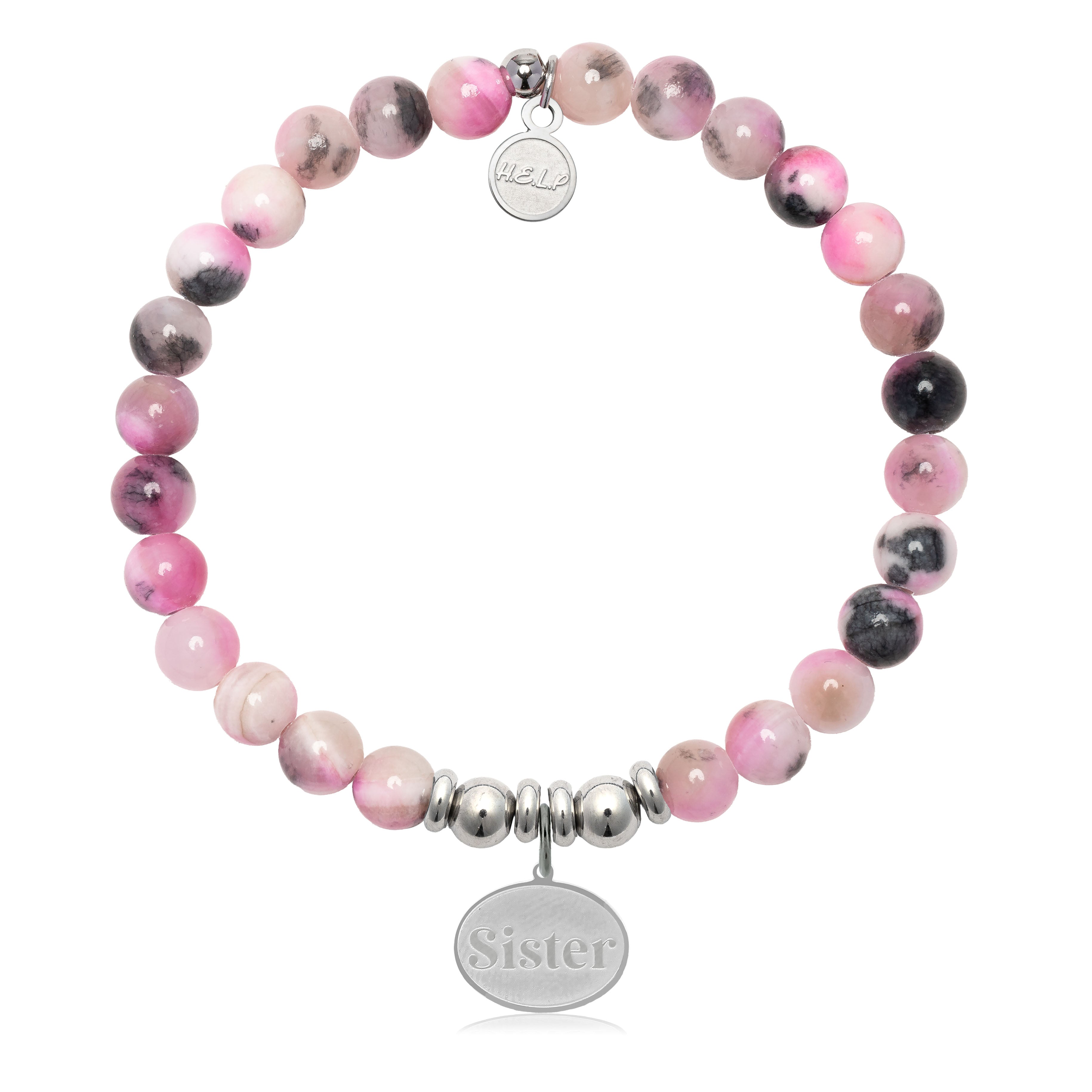HELP by TJ Sister Charm with Pink Zebra Jade Charity Bracelet