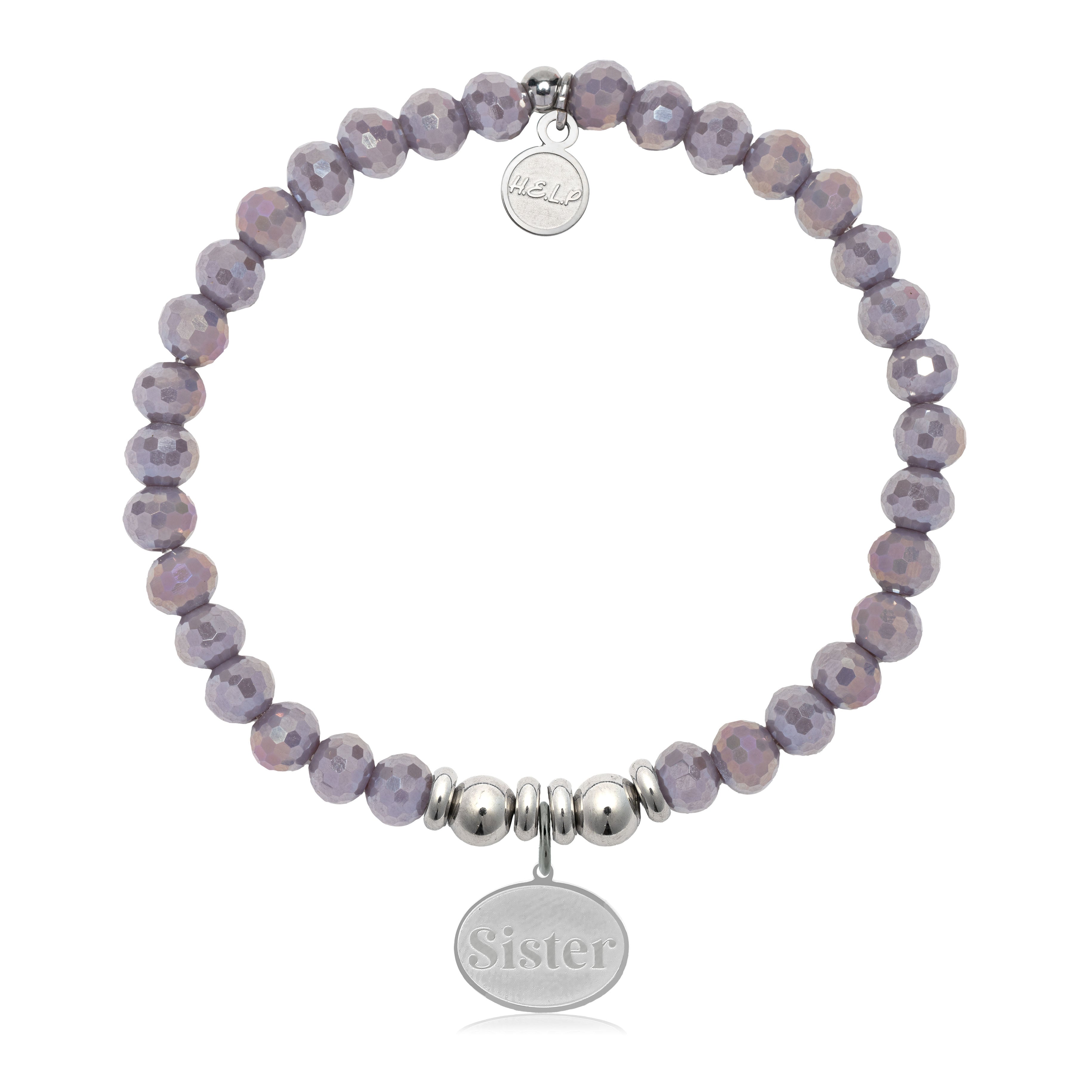 HELP by TJ Sister Charm with Purple Crystal Charity Bracelet