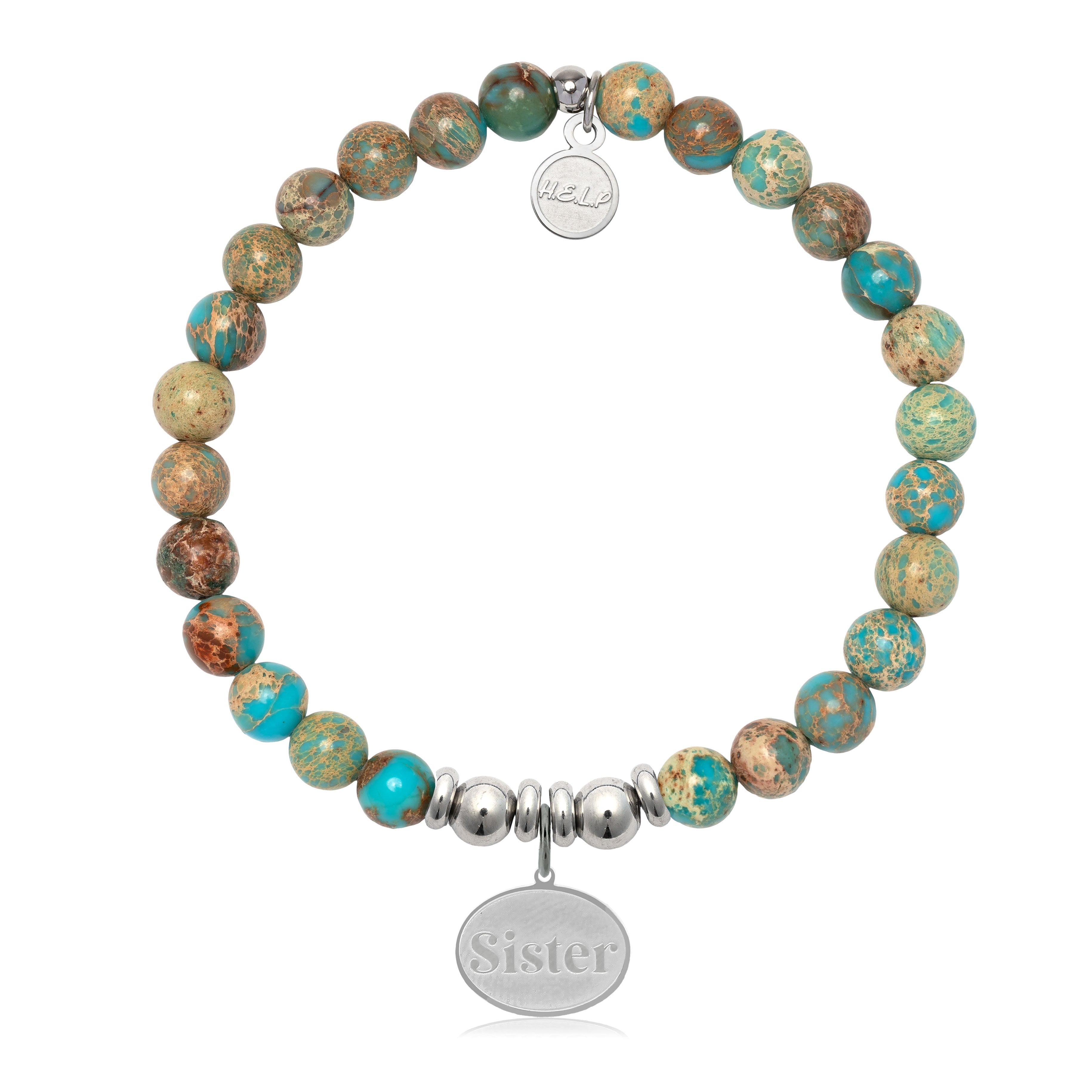 HELP by TJ Sister Charm with Turquoise Jasper Charity Bracelet