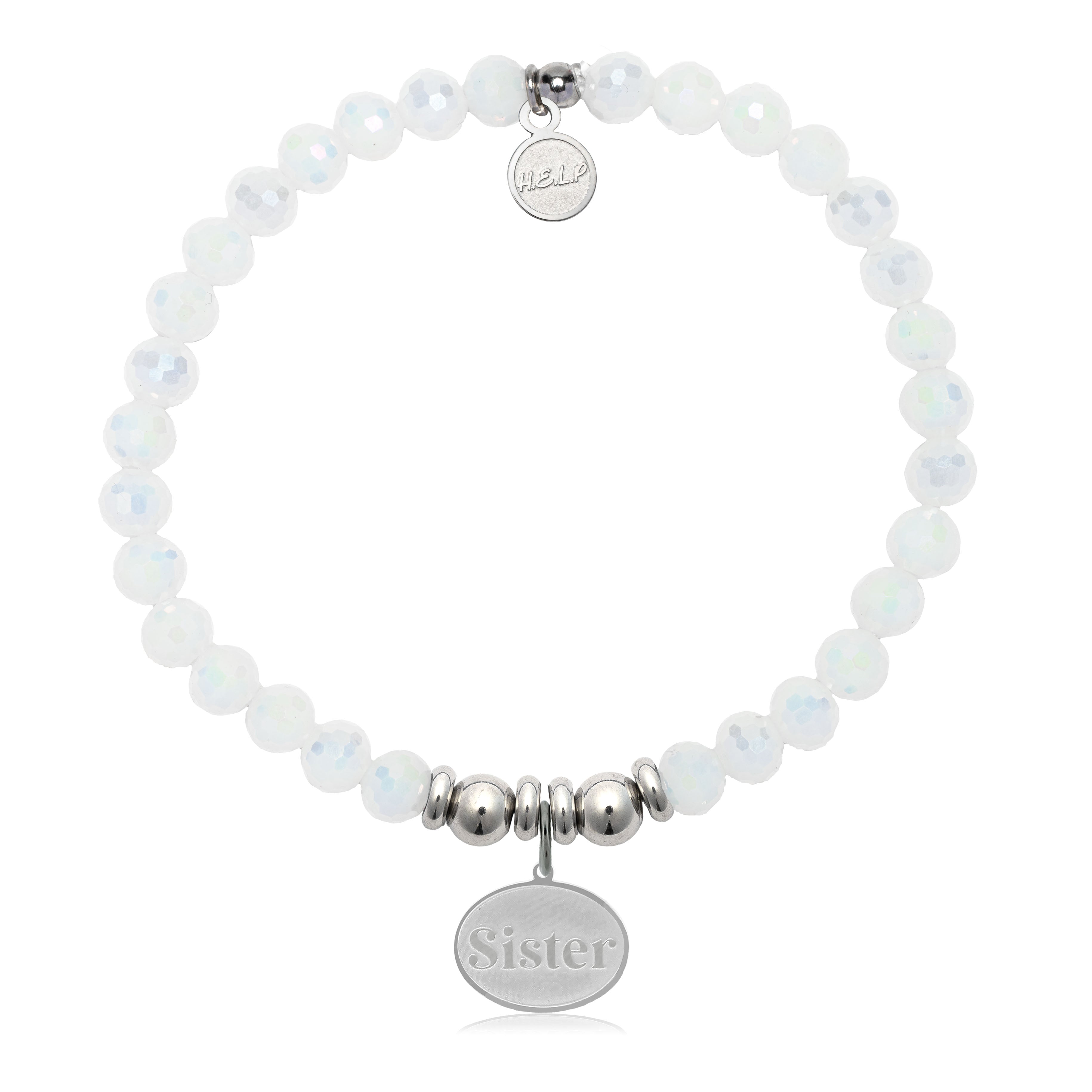 HELP by TJ Sister Charm with White Crystal Charity Bracelet