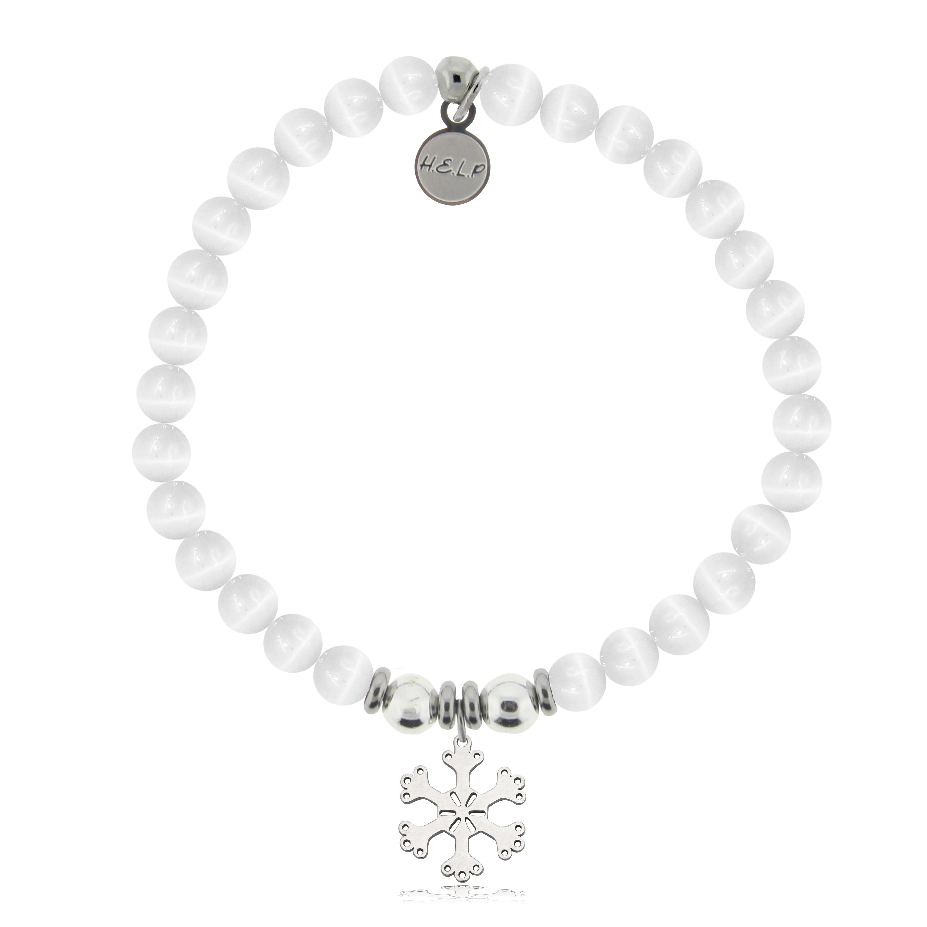 HELP by TJ Snowflake Charm with White Cats Eye Charity Bracelet