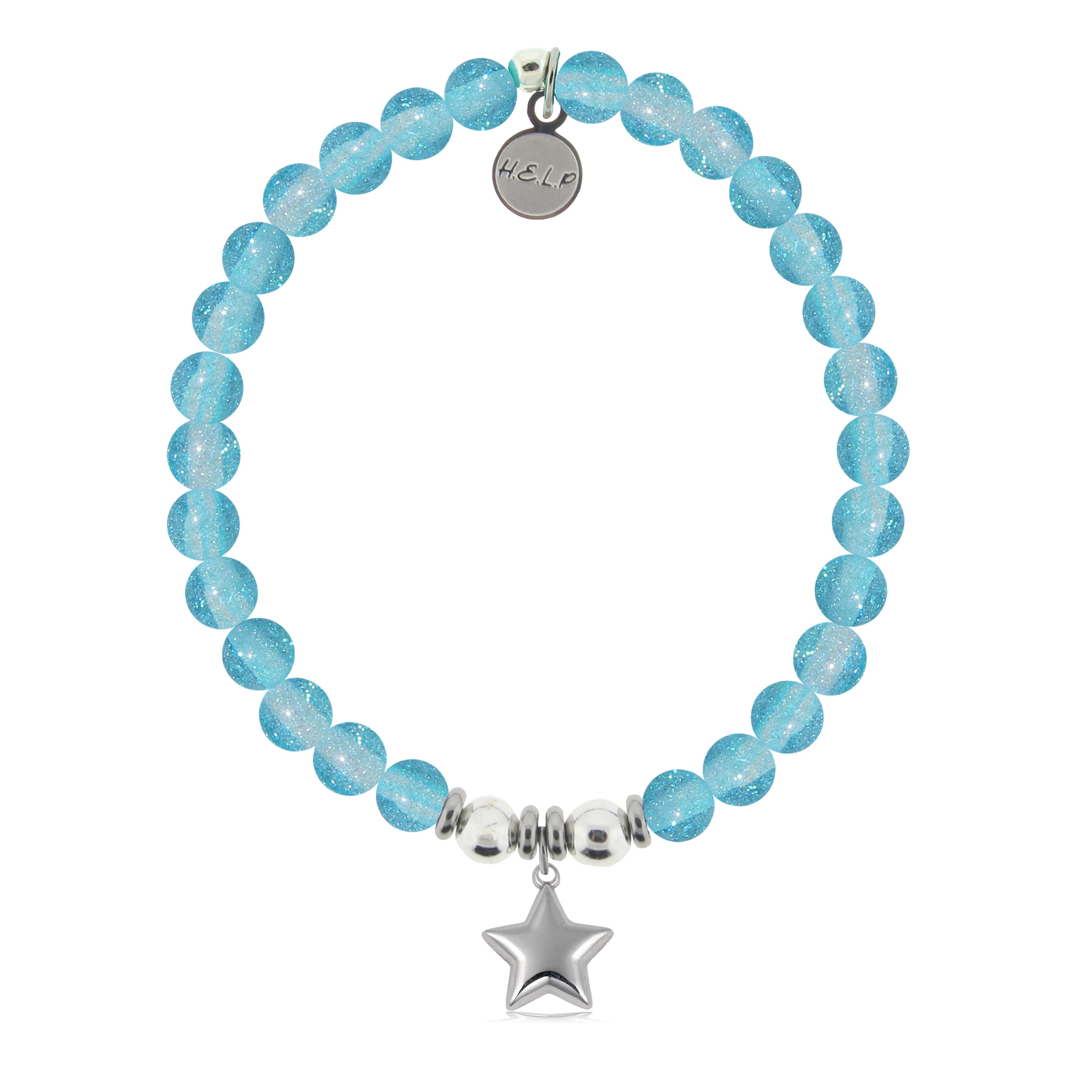 HELP by TJ Star Charm with Blue Glass Shimmer Charity Bracelet