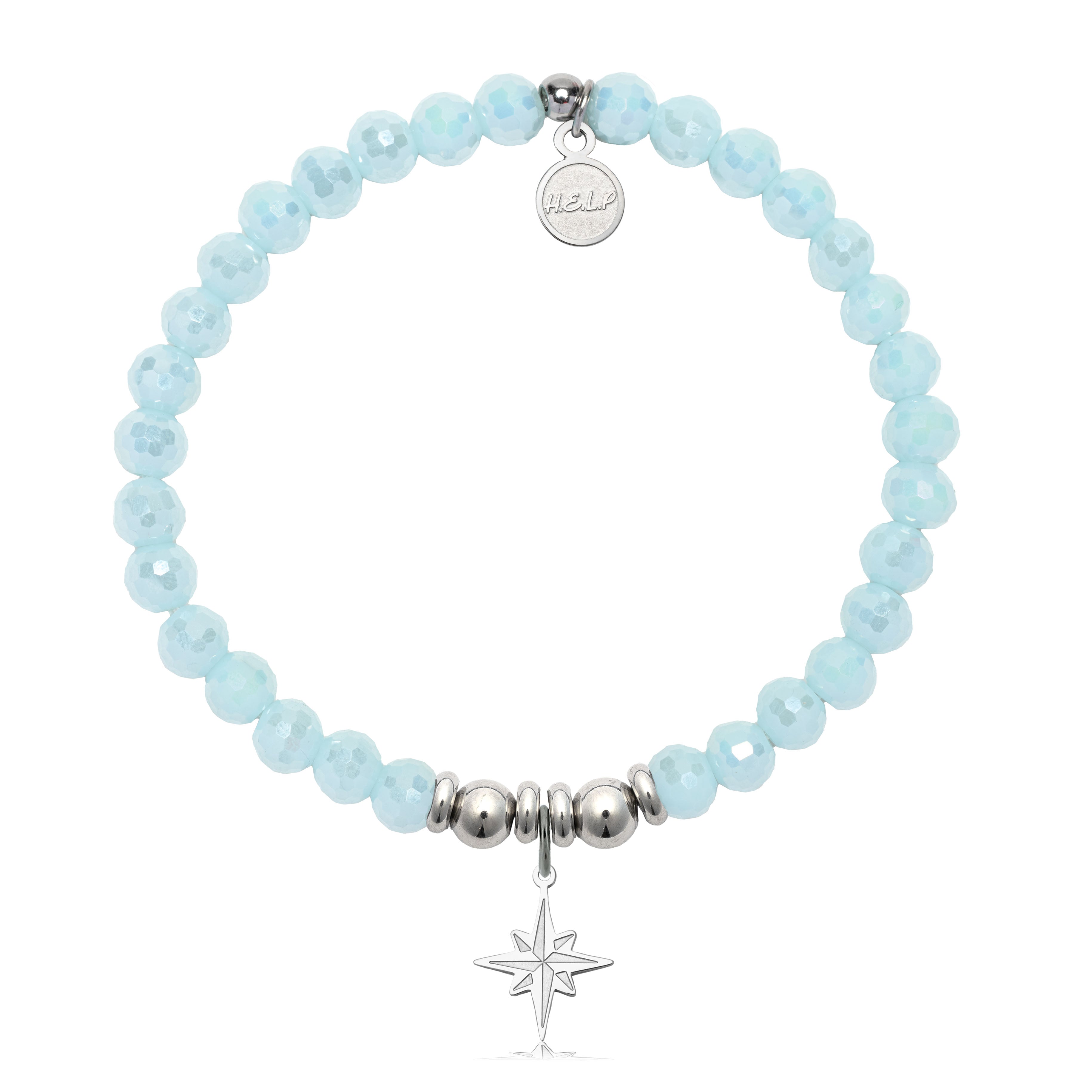 HELP by TJ Starburst Charm with Aqua Crystal Charity Bracelet