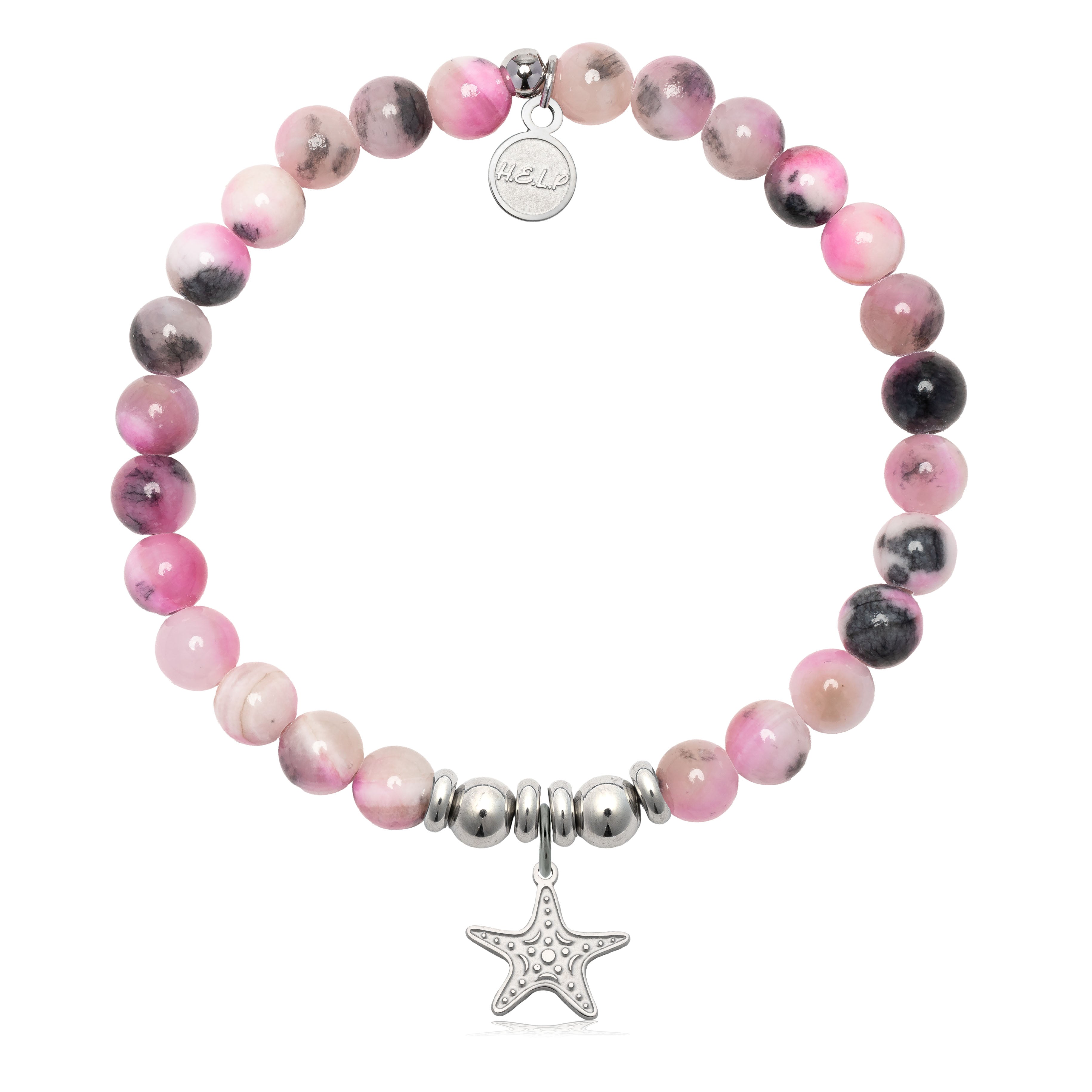 HELP by TJ Starfish Cutout Charm with Pink Zebra Jade Charity Bracelet