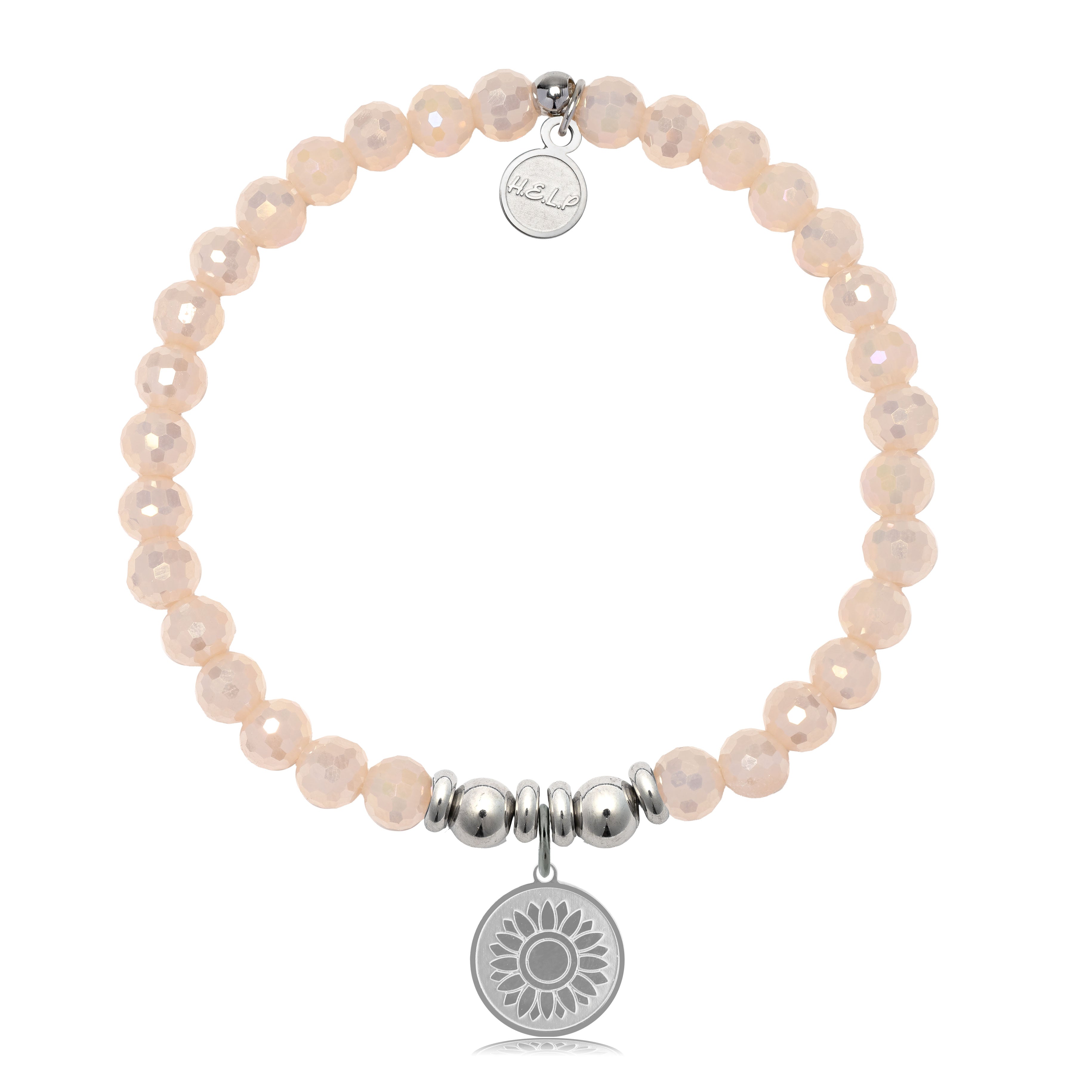HELP by TJ Sunflower Charm with Beige Crystal Charity Bracelet
