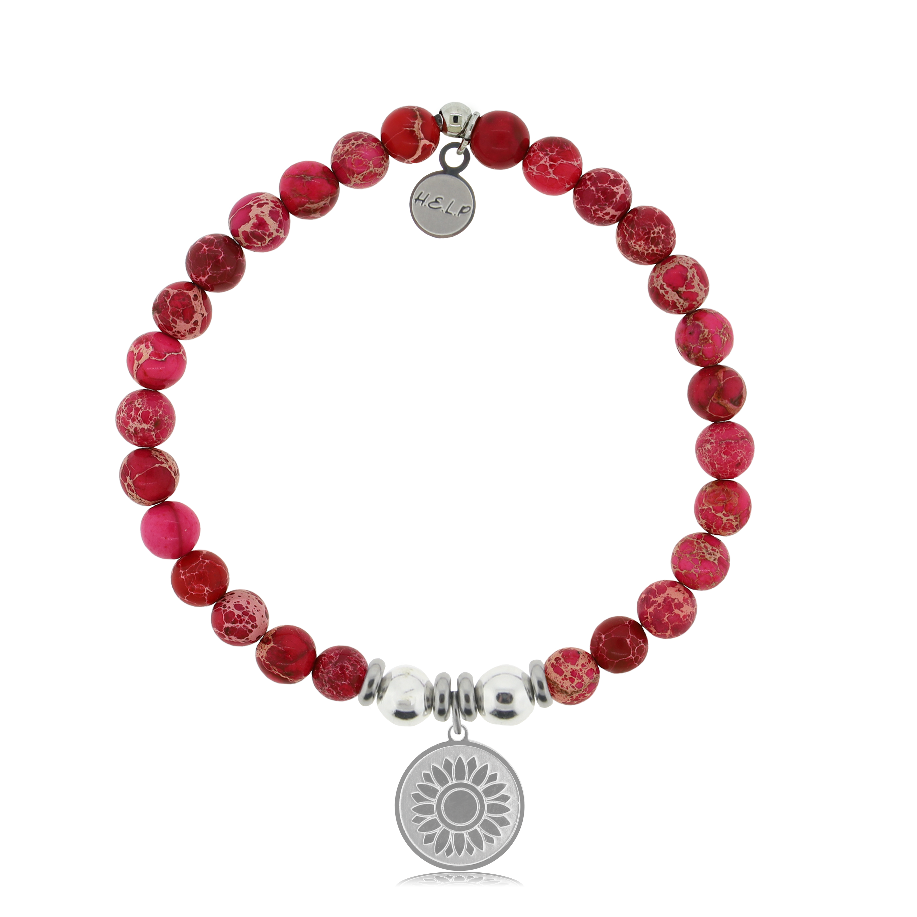 HELP by TJ Sunflower Charm with Cranberry Jasper Charity Bracelet