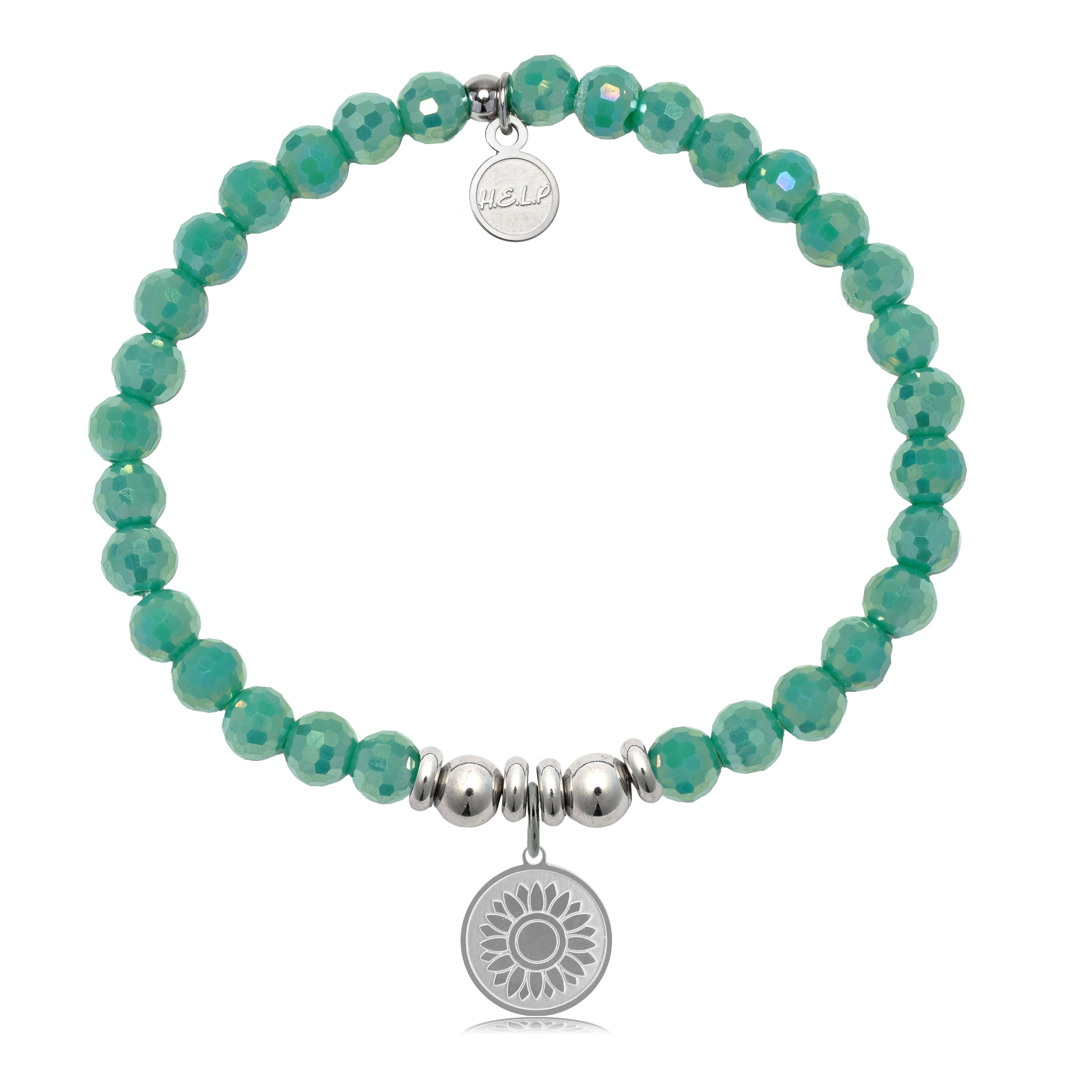 HELP by TJ Sunflower Charm with Green Crystal Charity Bracelet