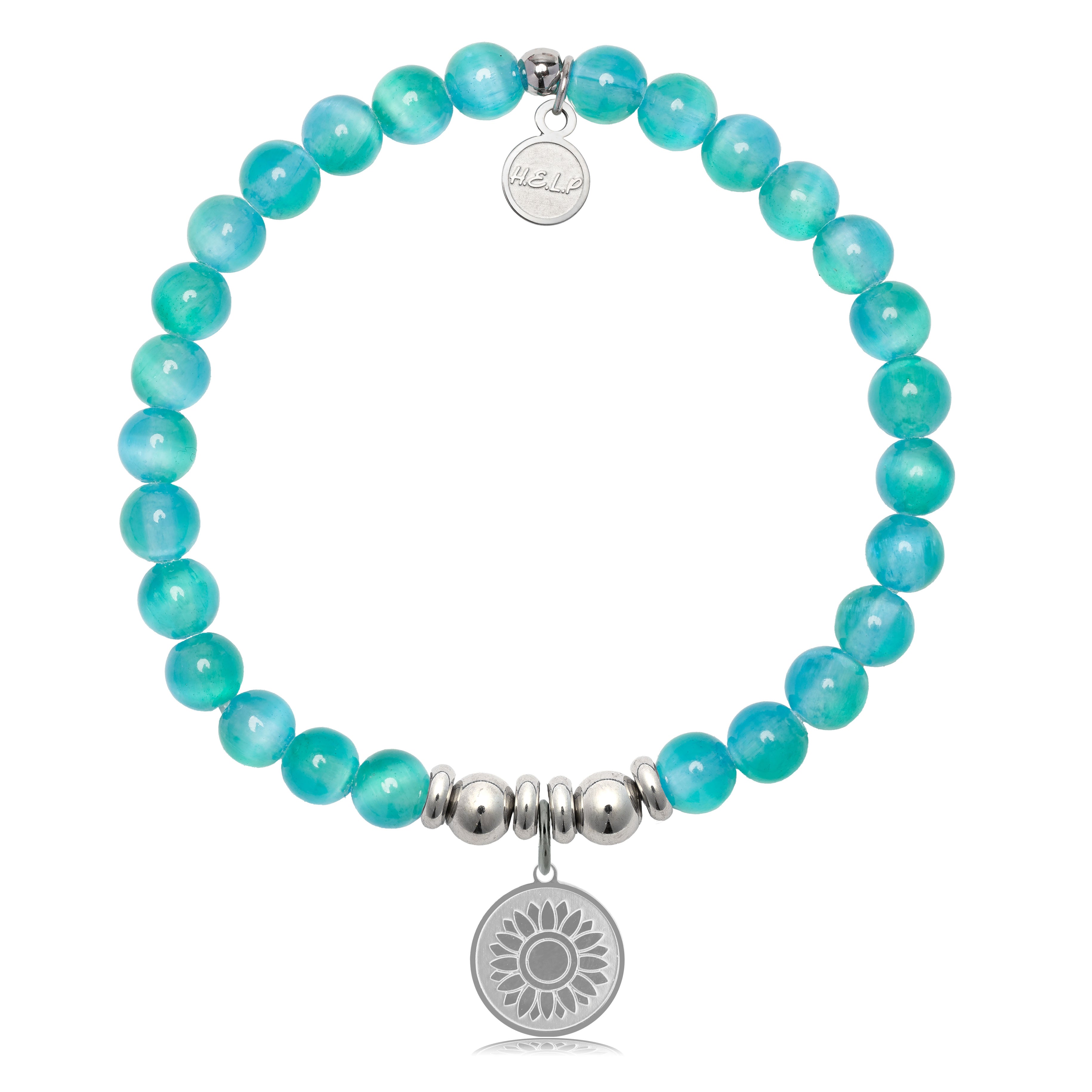 HELP by TJ Sunflower Charm with Teal Selenite Charity Bracelet
