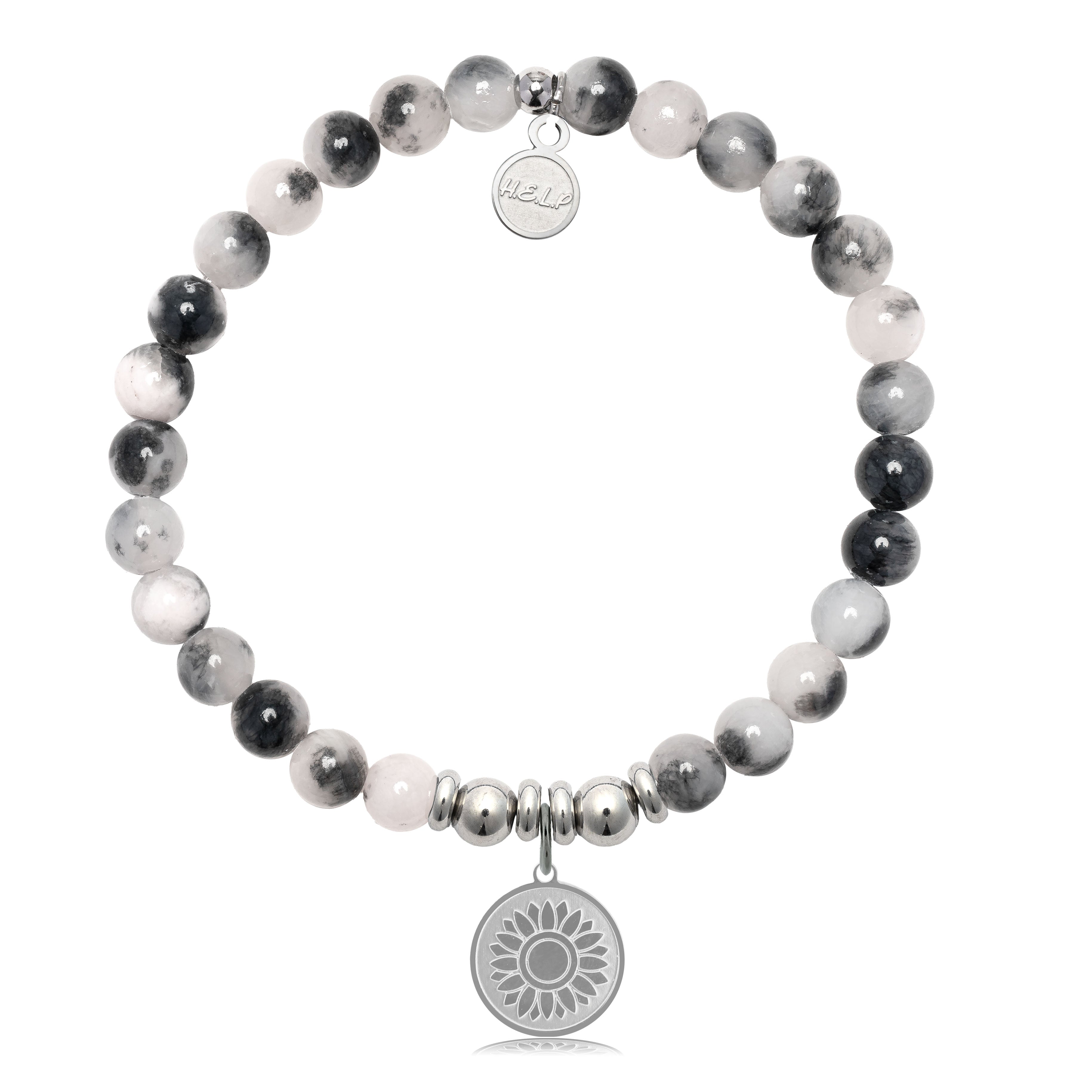 HELP by TJ Sunflower Charm with Zebra Jade Charity Bracelet