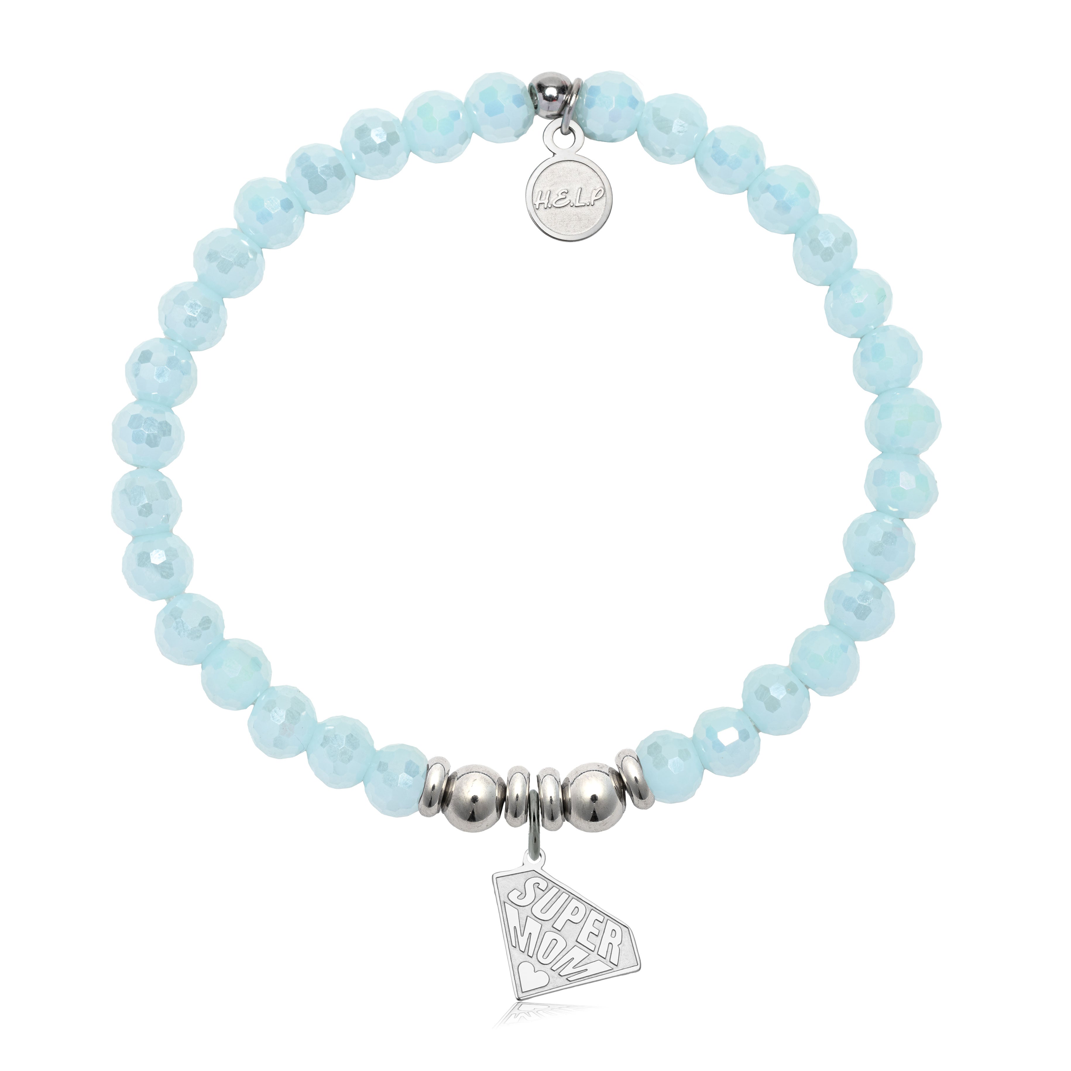 HELP by TJ Super Mom Charm with Aqua Crystal Charity Bracelet