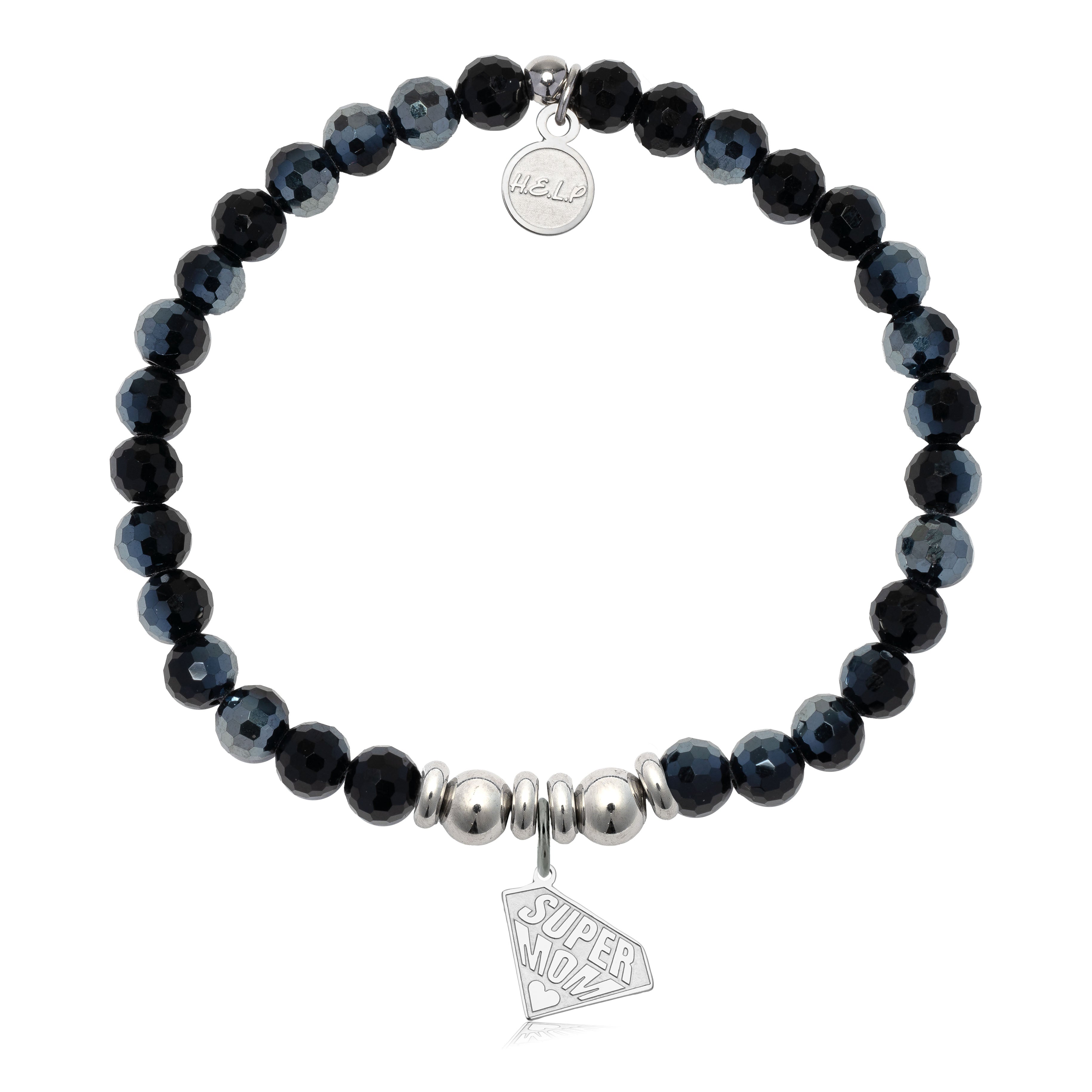 HELP by TJ Super Mom Charm with Black Crystal Charity Bracelet