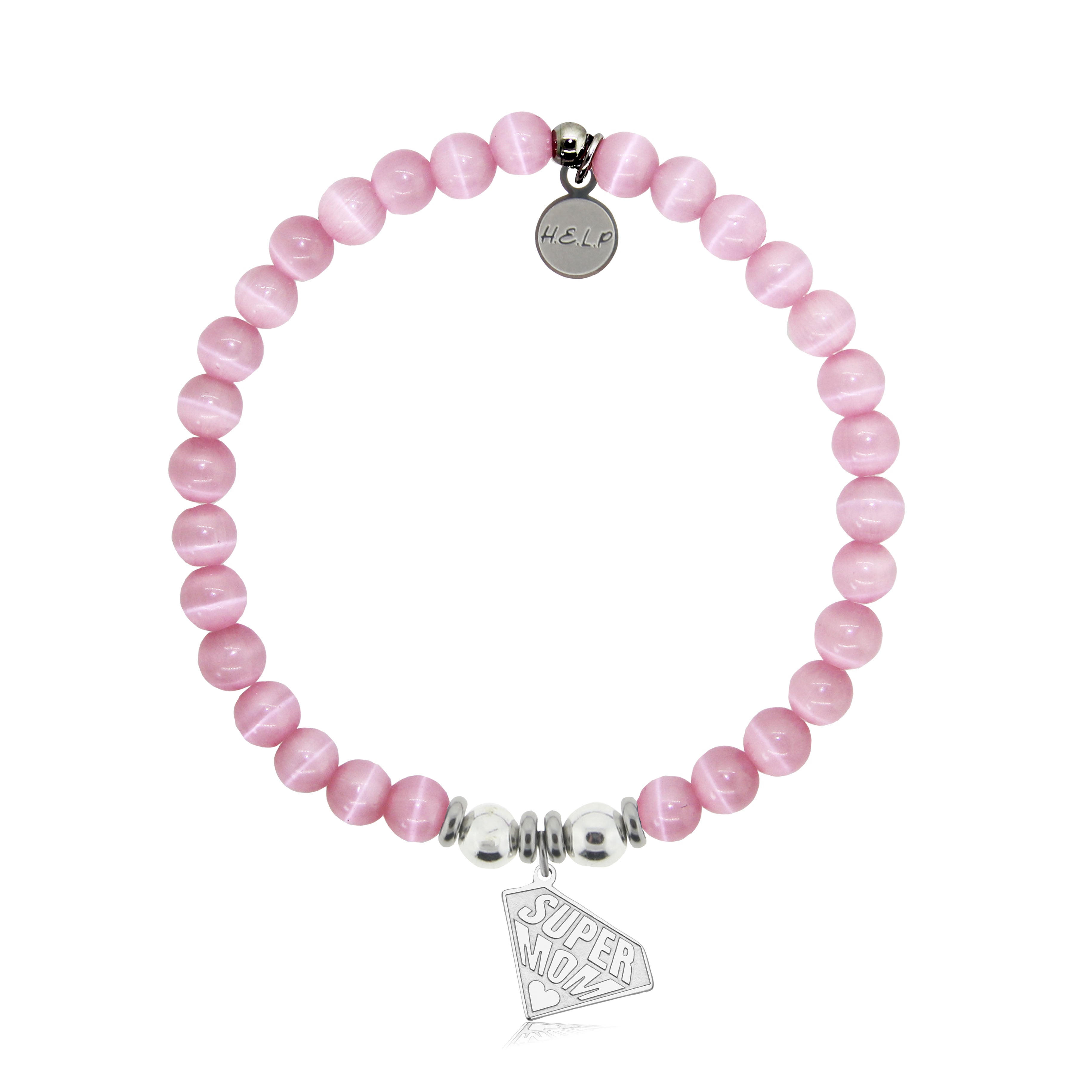 HELP by TJ Super Mom Charm with Pink Cats Eye Charity Bracelet