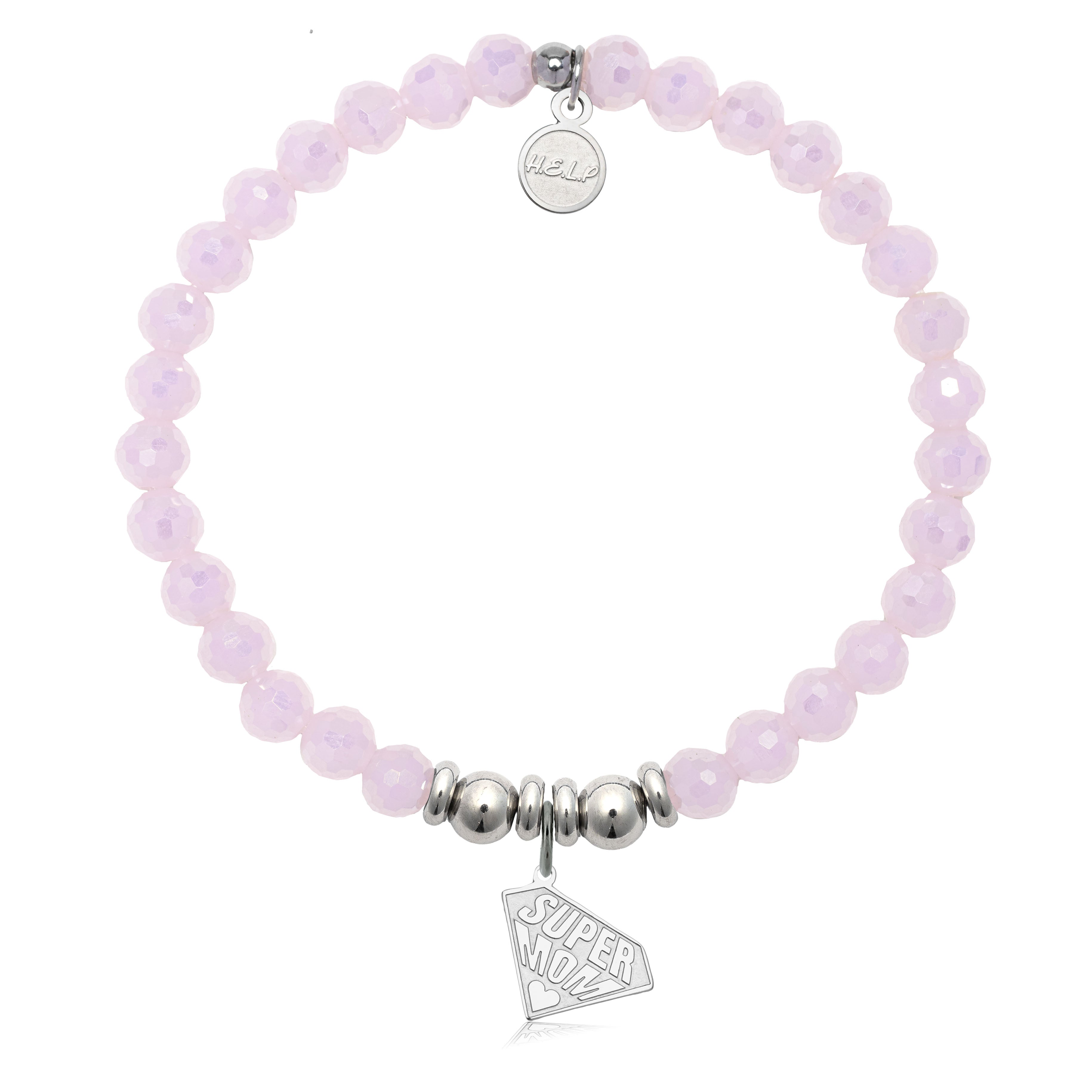 HELP by TJ Super Mom Charm with Pink Crystal Charity Bracelet