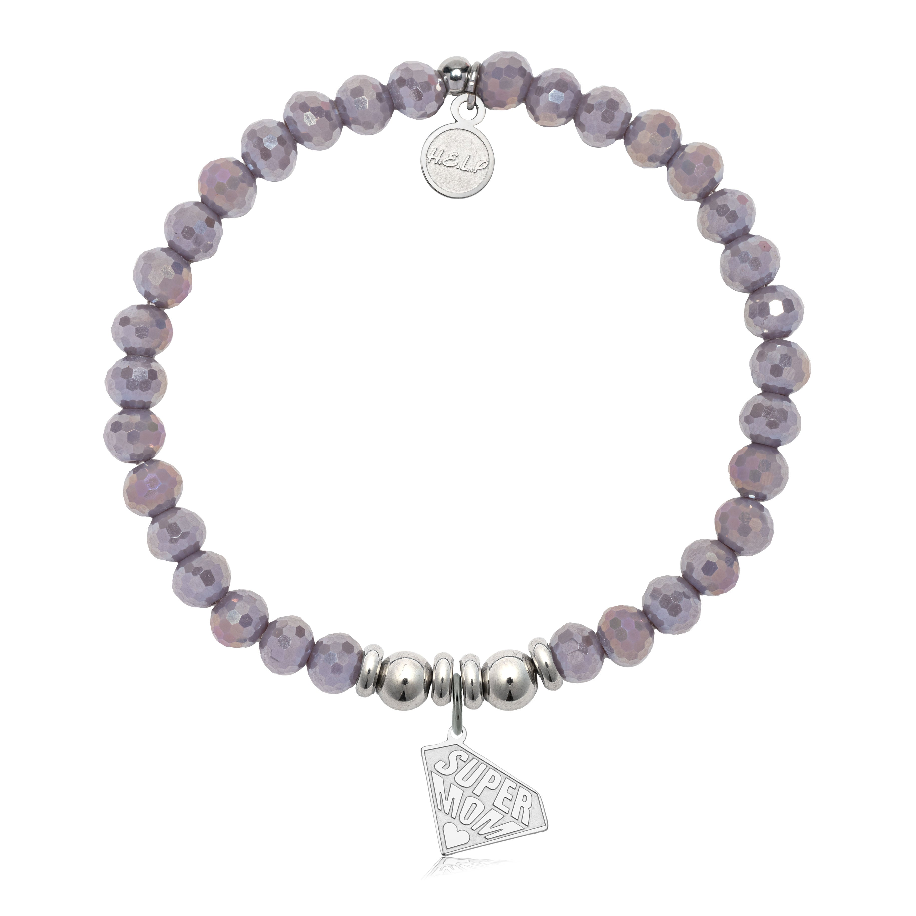 HELP by TJ Super Mom Charm with Purple Crystal Charity Bracelet