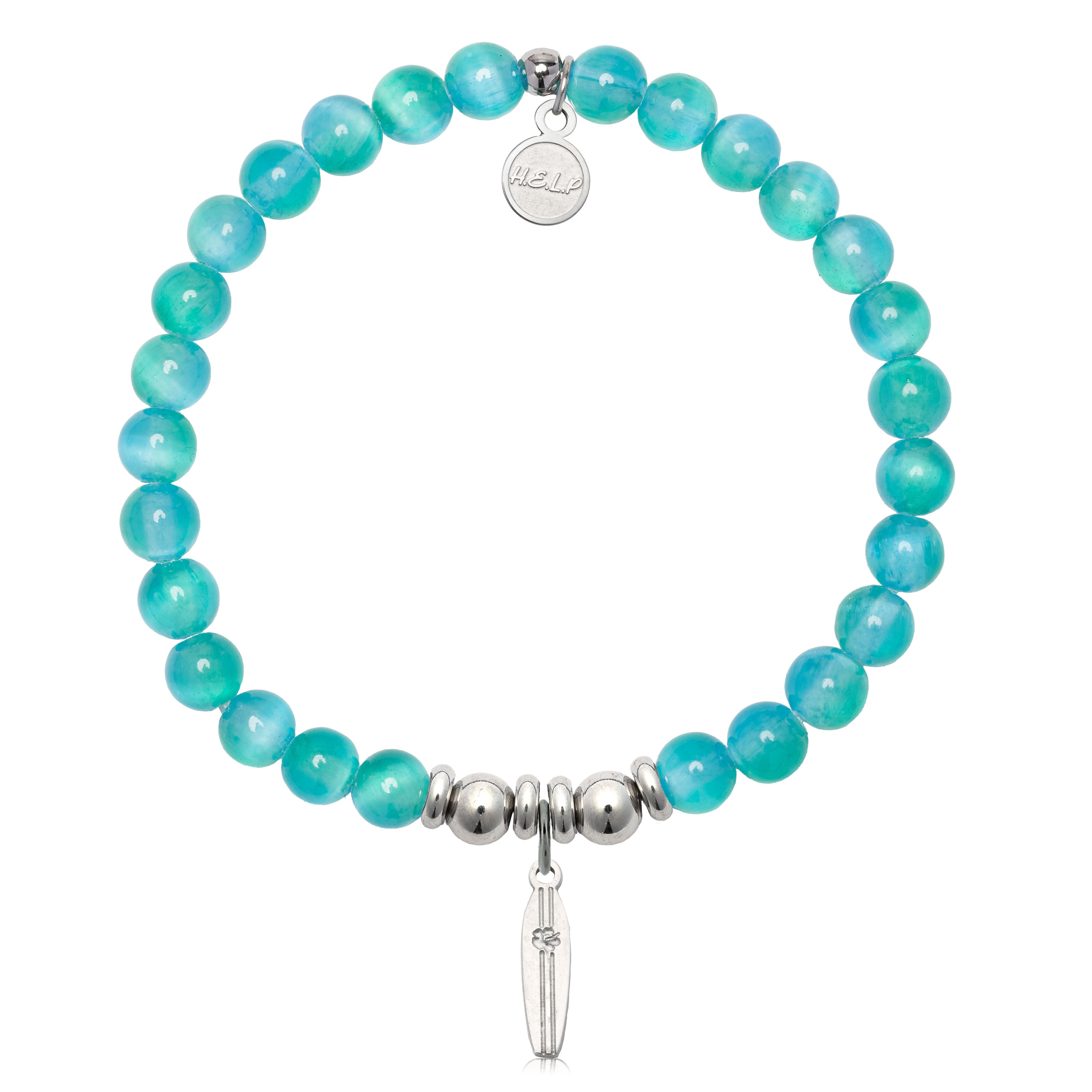 HELP by TJ Surfboard Charm with Teal Selenite Charity Bracelet