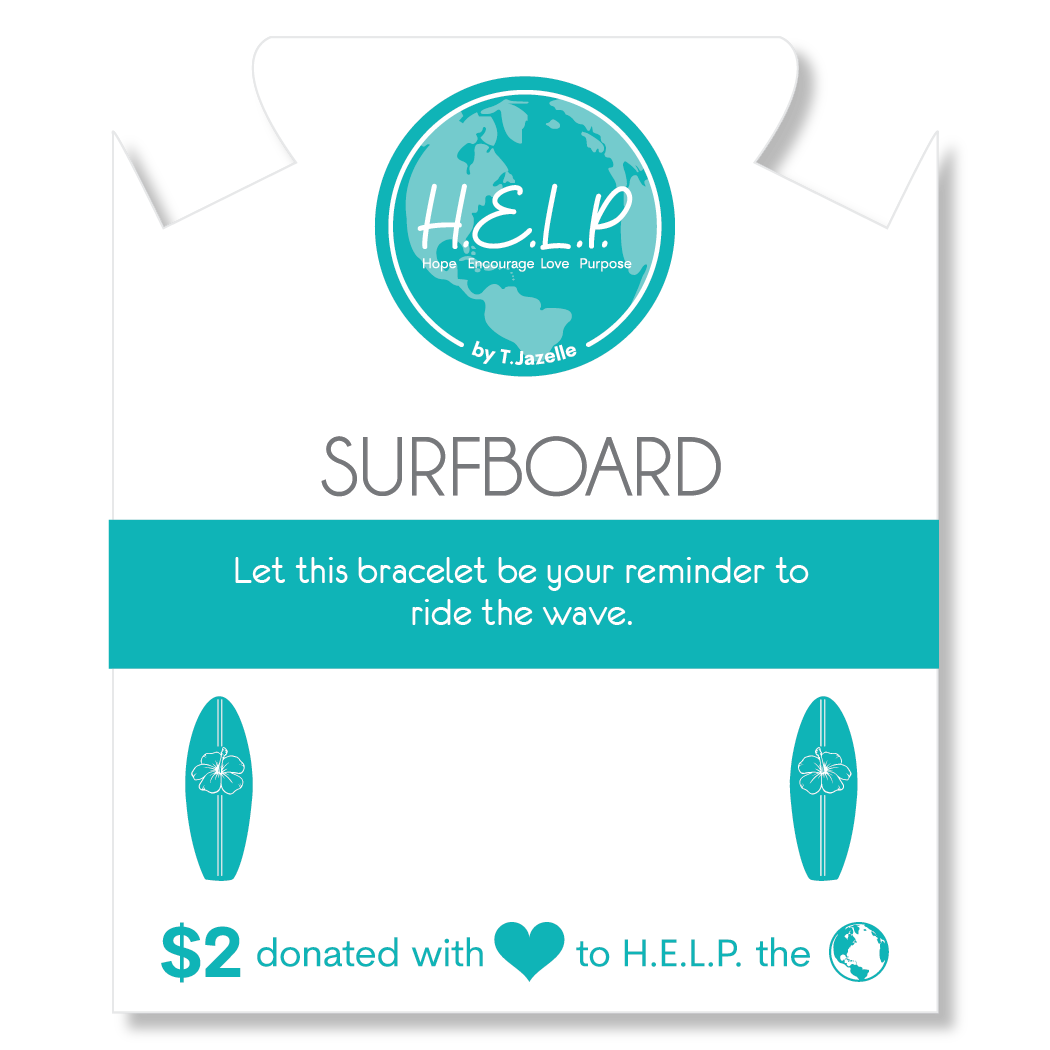 HELP by TJ Surfboard Charm with Zebra Jade Charity Bracelet