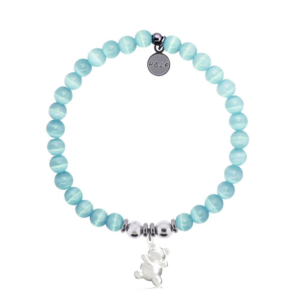 HELP by TJ Teddy Bear Charm with Aqua Cats Eye Charity Bracelet