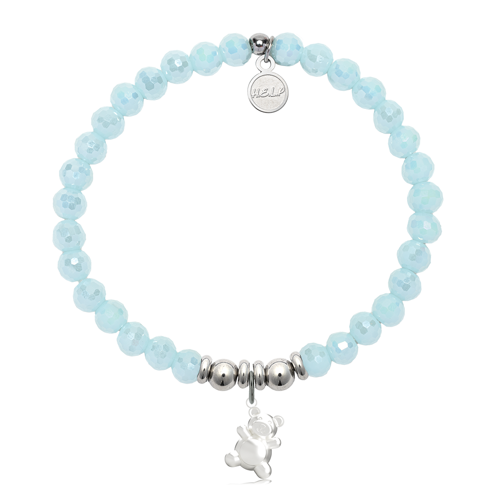 HELP by TJ Teddy Bear Charm with Aqua Crystal Charity Bracelet