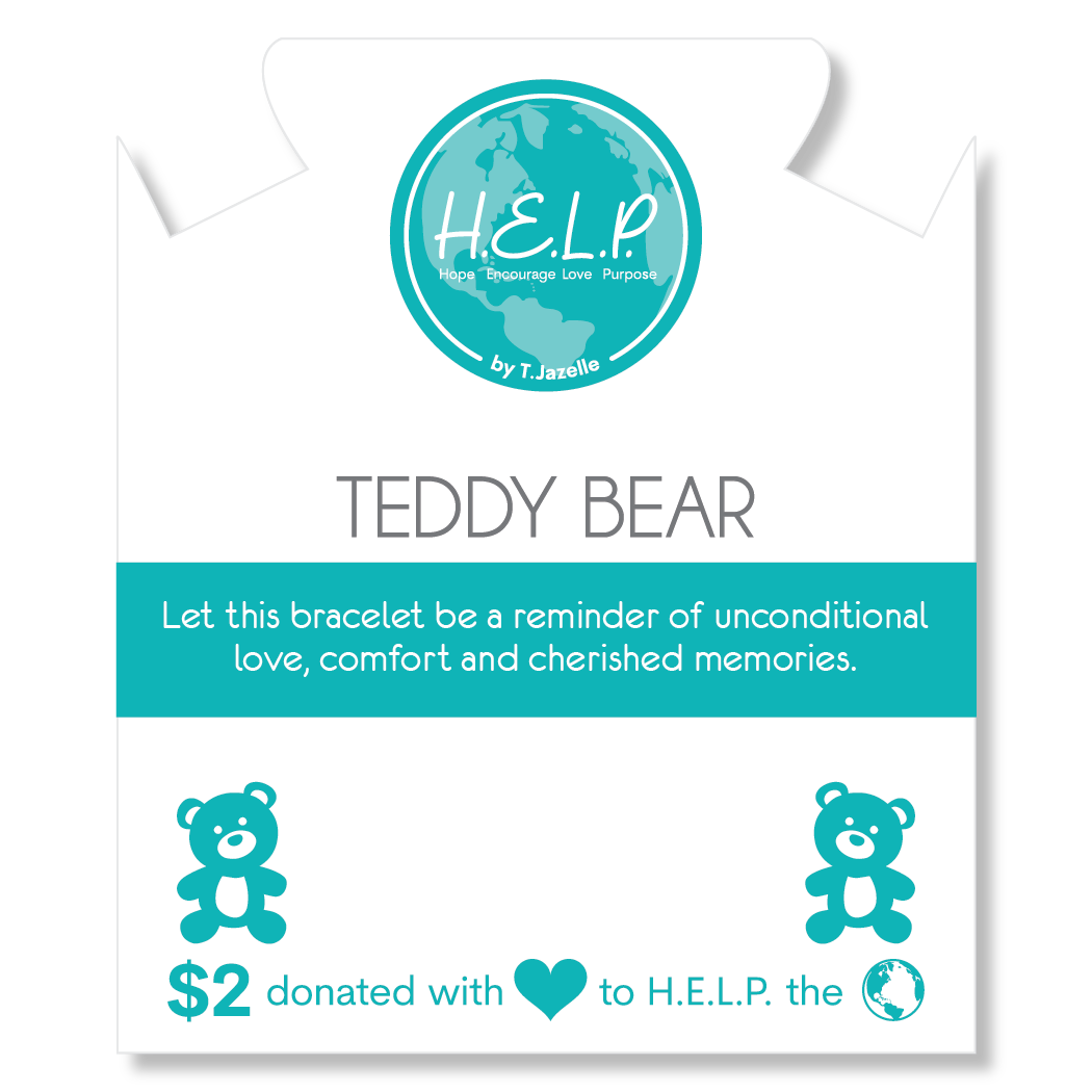 HELP by TJ Teddy Bear Charm with Aqua Crystal Charity Bracelet