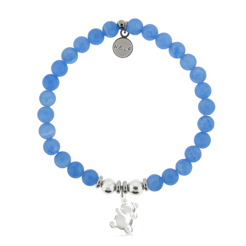 HELP by TJ Teddy Bear Charm with Azure Blue Jade Charity Bracelet