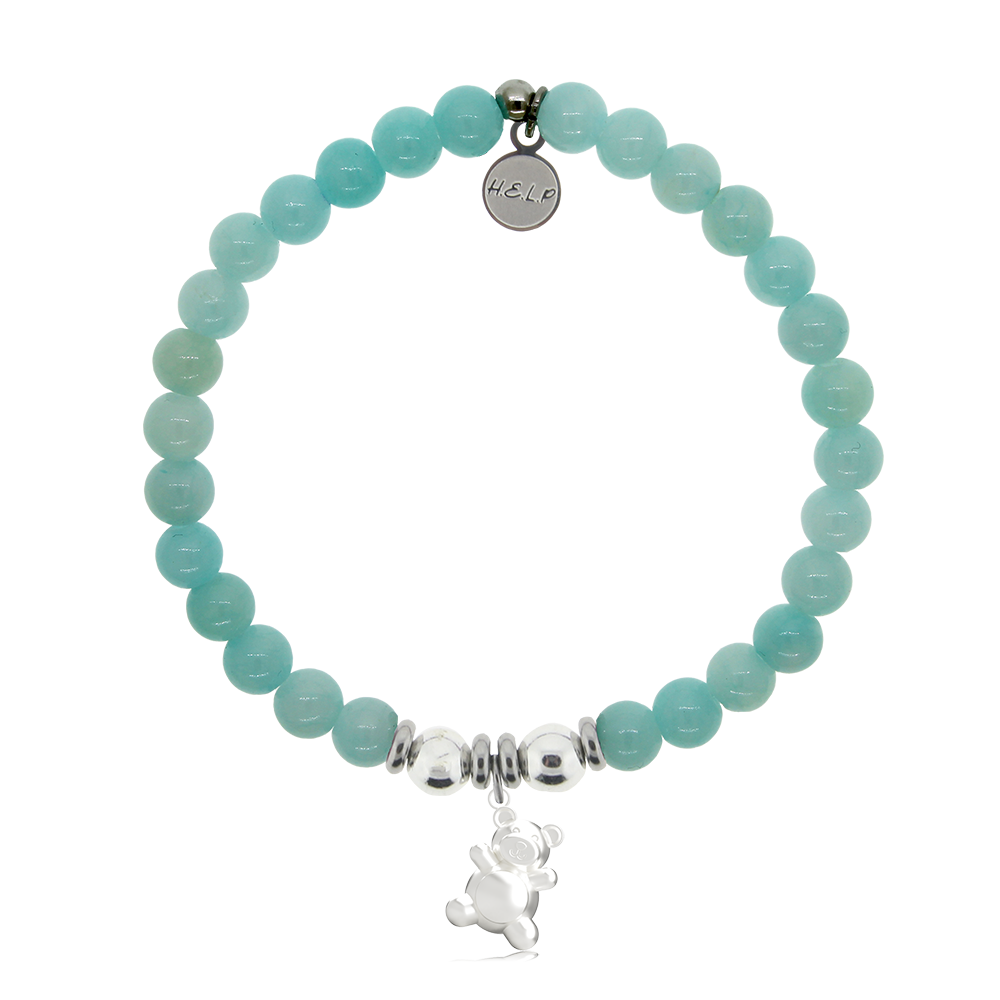 HELP by TJ Teddy Bear Charm with Baby Blue Quartz Charity Bracelet