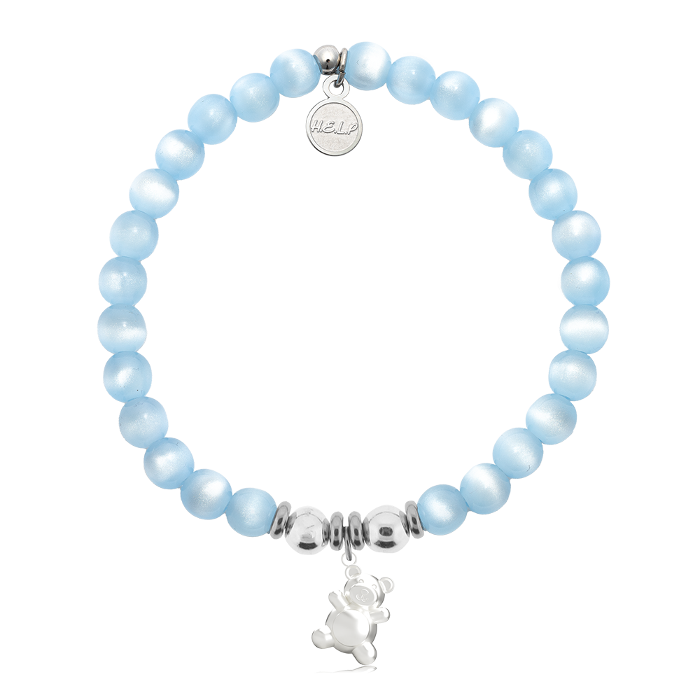 HELP by TJ Teddy Bear Charm with Blue Selenite Charity Bracelet
