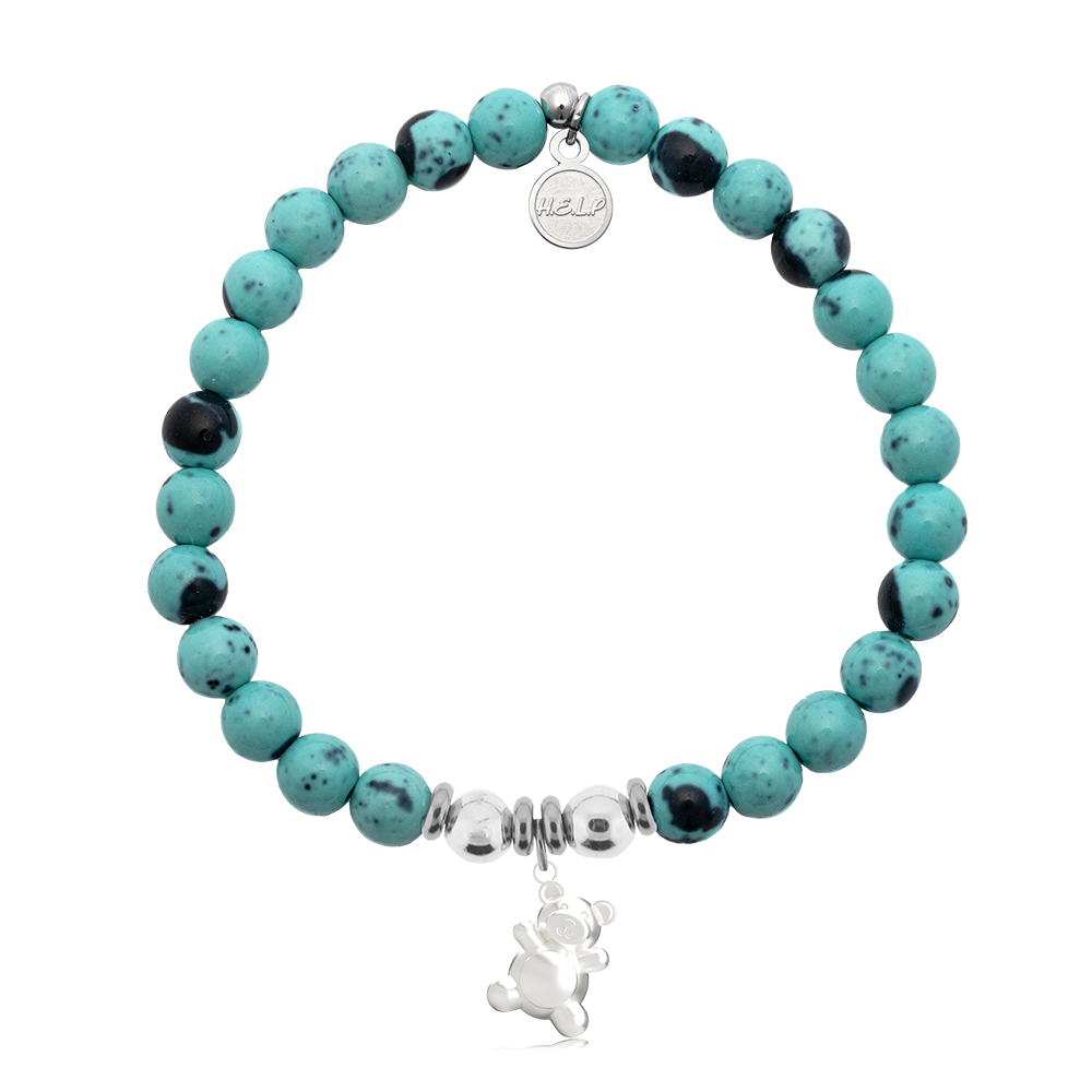HELP by TJ Teddy Bear Charm with Blue Zebra Jade Charity Bracelet