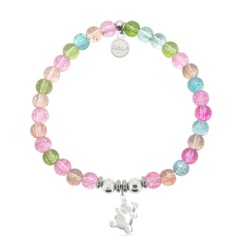 HELP by TJ Teddy Bear Charm with Kaleidoscope Crystal Charity Bracelet