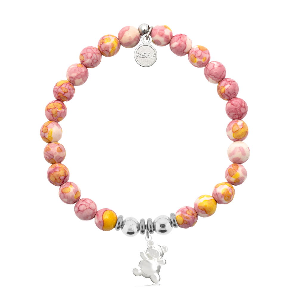 HELP by TJ Teddy Bear Charm with Lemonade Jade Charity Bracelet