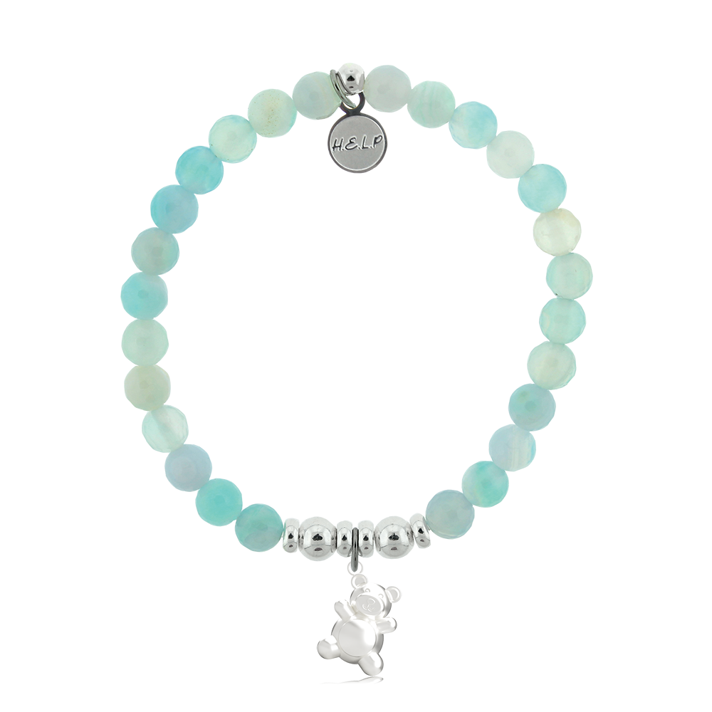HELP by TJ Teddy Bear Charm with Light Blue Agate Charity Bracelet