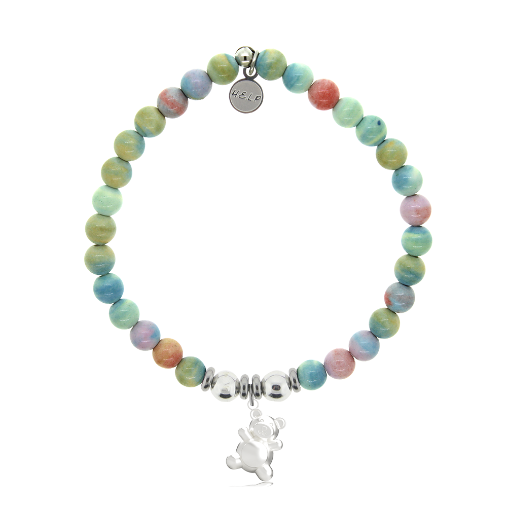 HELP by TJ Teddy Bear Charm with Pastel Magnesite Charity Bracelet