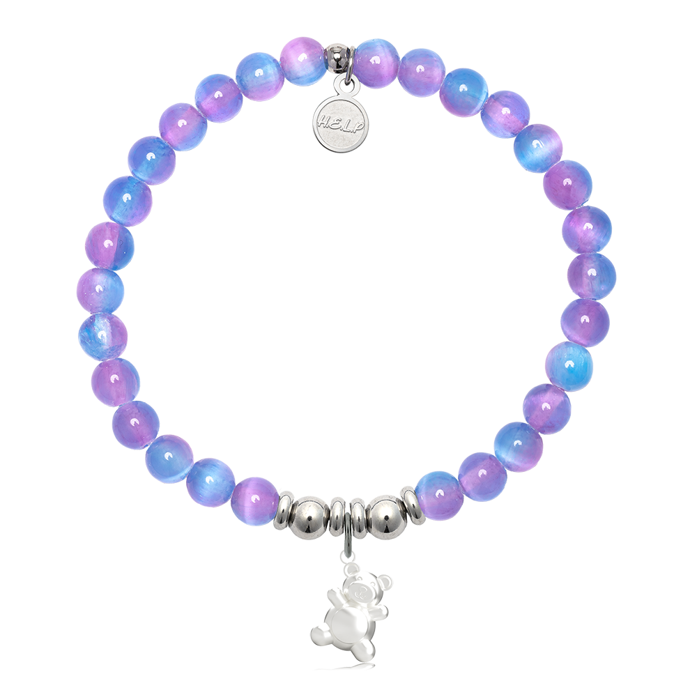 HELP by TJ Teddy Bear Charm with Periwinkle Selenite Charity Bracelet