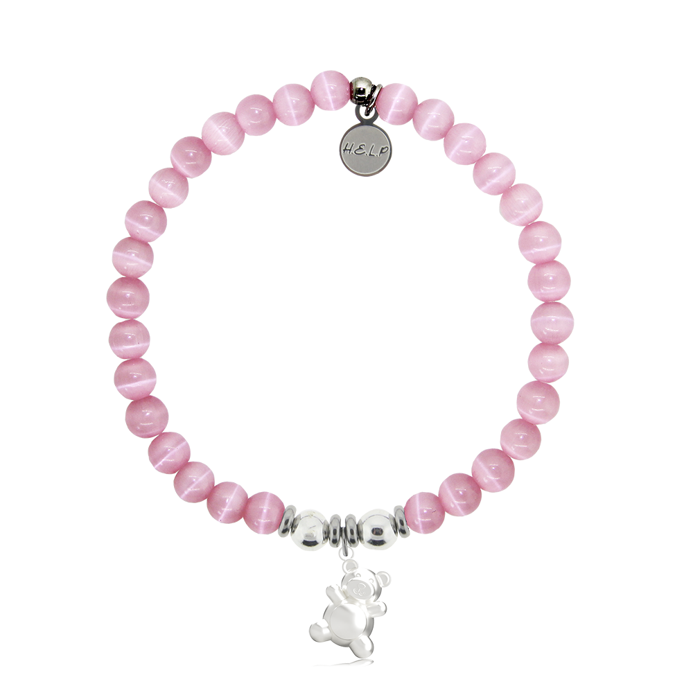 HELP by TJ Teddy Bear Charm with Pink Cats Eye Charity Bracelet