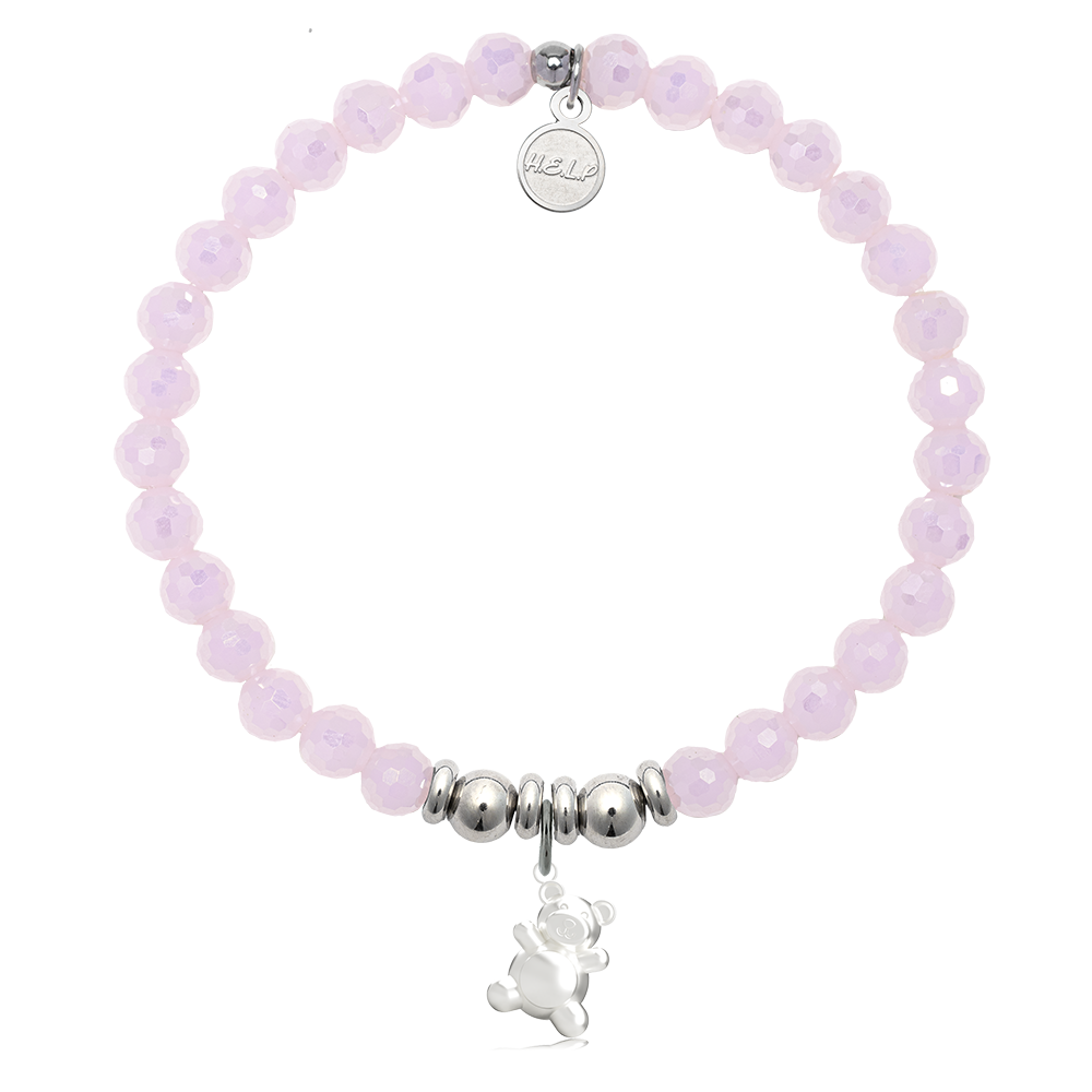 HELP by TJ Teddy Bear Charm with Pink Crystal Charity Bracelet